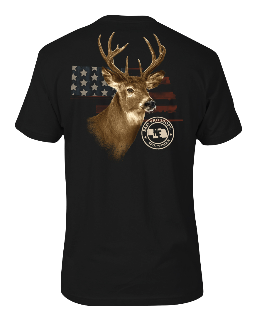 Image of Bass Pro Shops USA State Deer Portrait Short-Sleeve T-Shirt for Men - NE/Black - 3XL