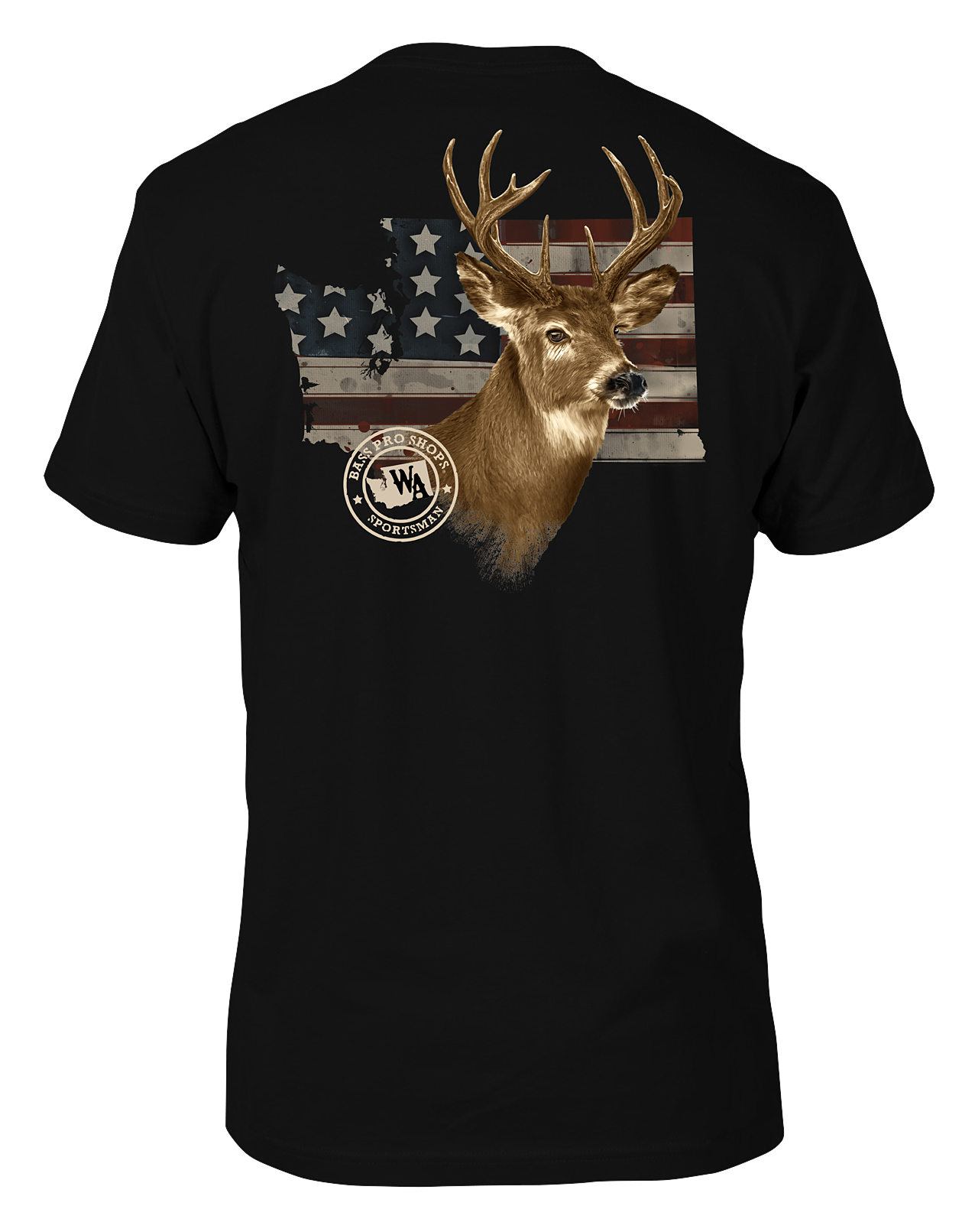 Image of Bass Pro Shops USA State Deer Portrait Short-Sleeve T-Shirt for Men - WA/Black - 3XL