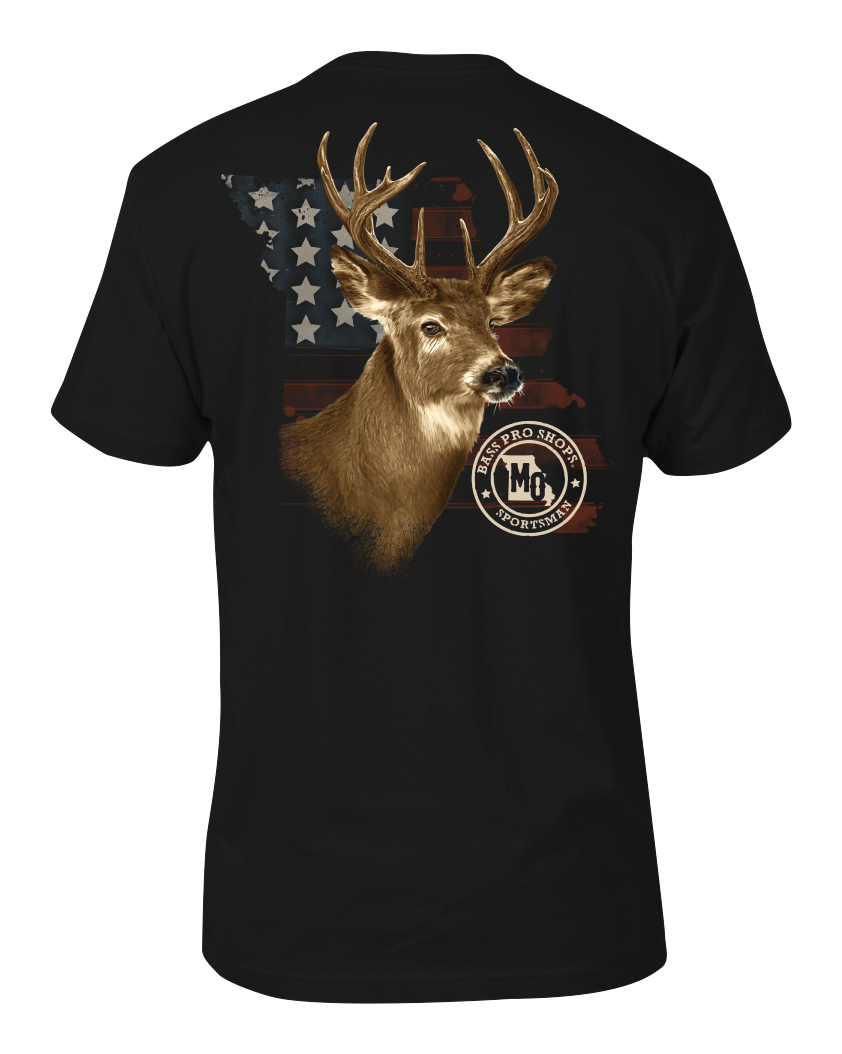 Image of Bass Pro Shops USA State Deer Portrait Short-Sleeve T-Shirt for Men - MO/Black - M