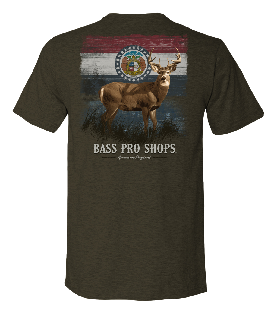 Image of Bass Pro Shops Deer Flag State Graphic Short-Sleeve T-Shirt for Men - MO/Olive