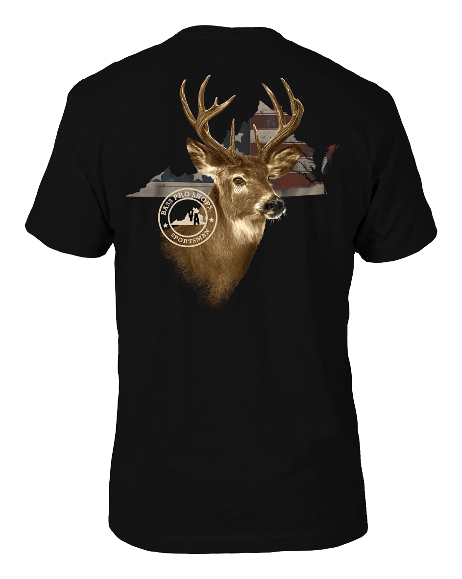 Image of Bass Pro Shops USA State Deer Portrait Short-Sleeve T-Shirt for Men - VA/Black - M