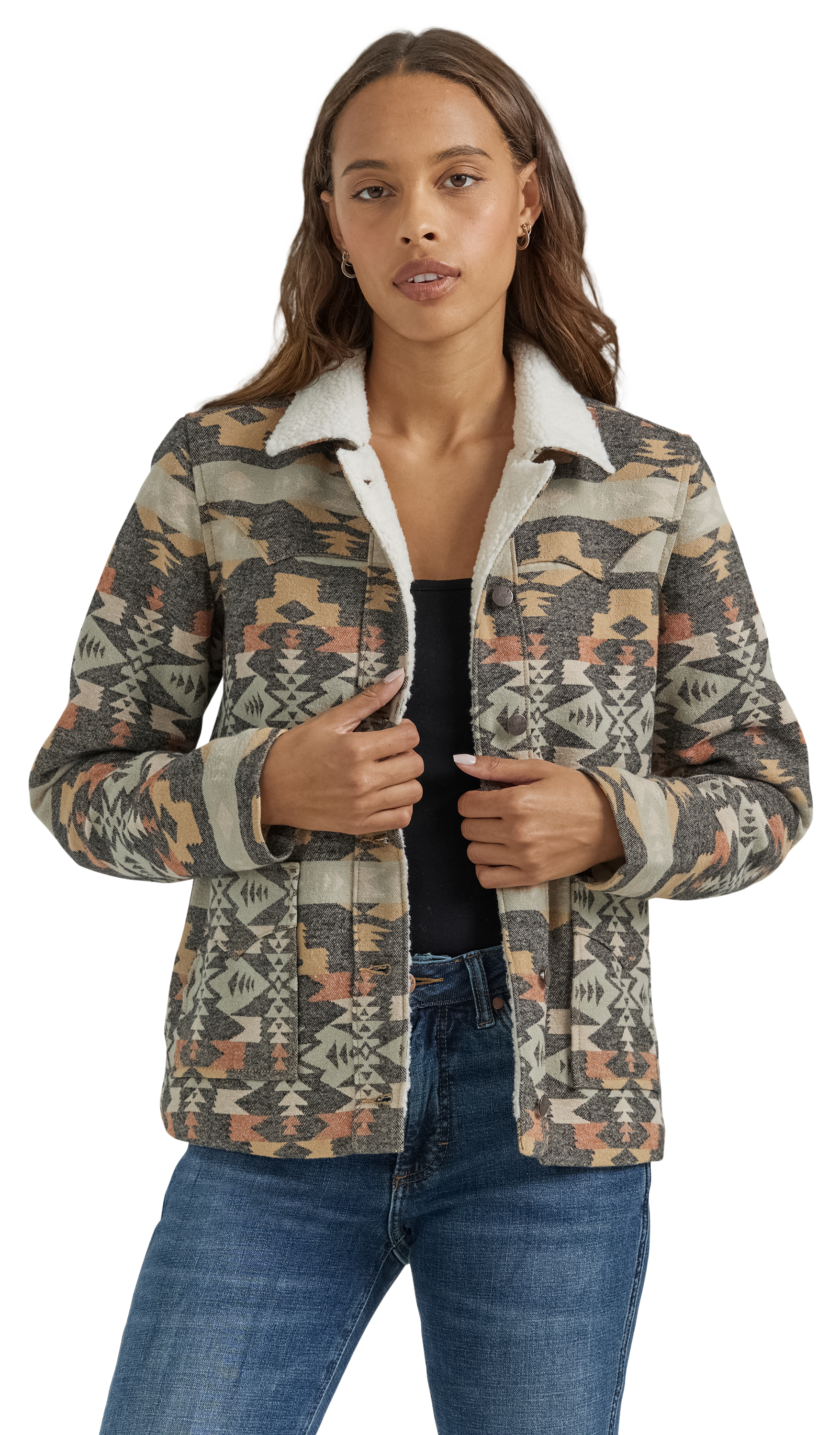 Image of Wrangler Retro Sherpa-Lined Jacket for Ladies - Black Multi - XL