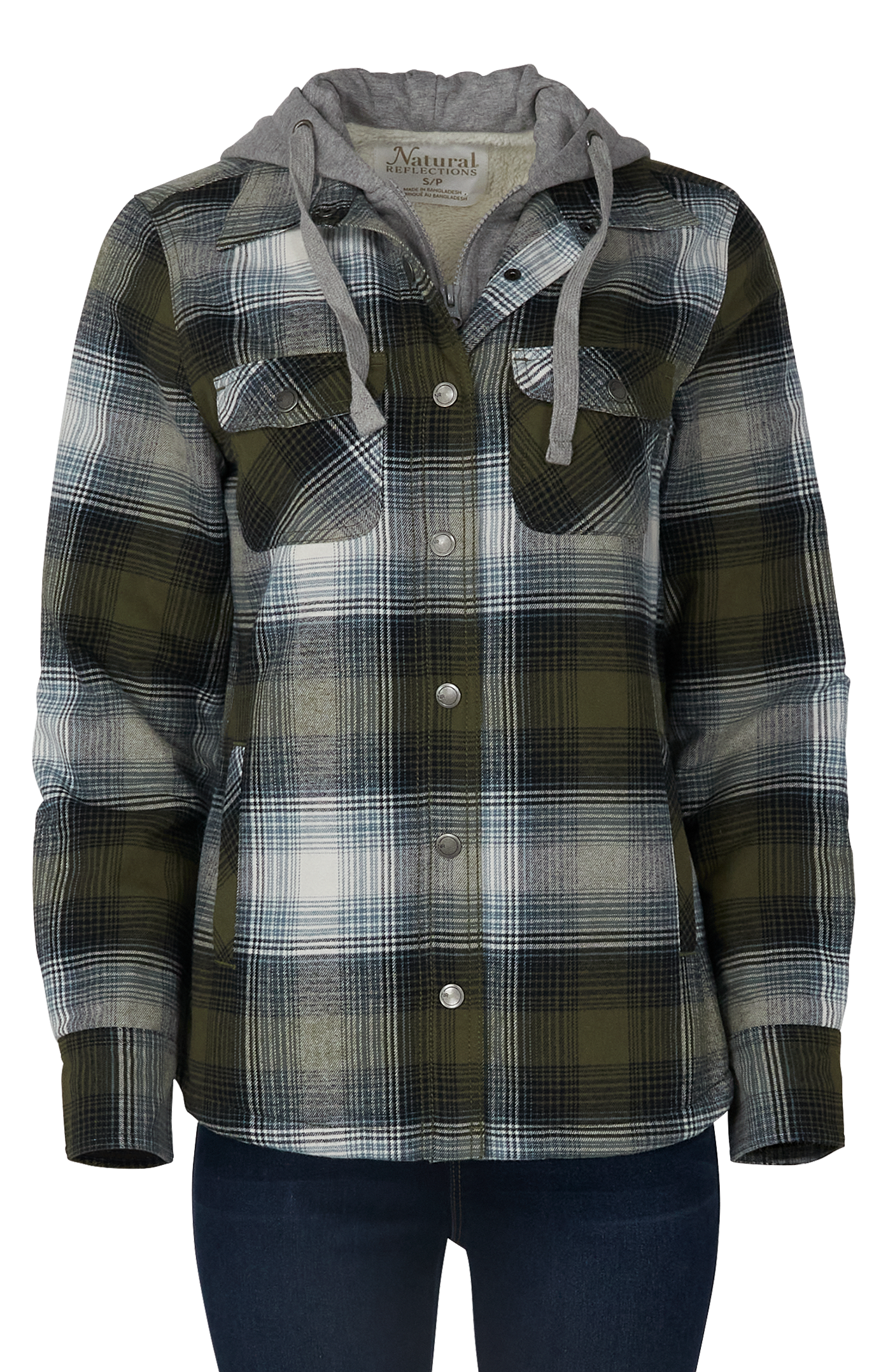 Image of Natural Reflections Flannel Snap-Down Hooded Long-Sleeve Shirt Jacket