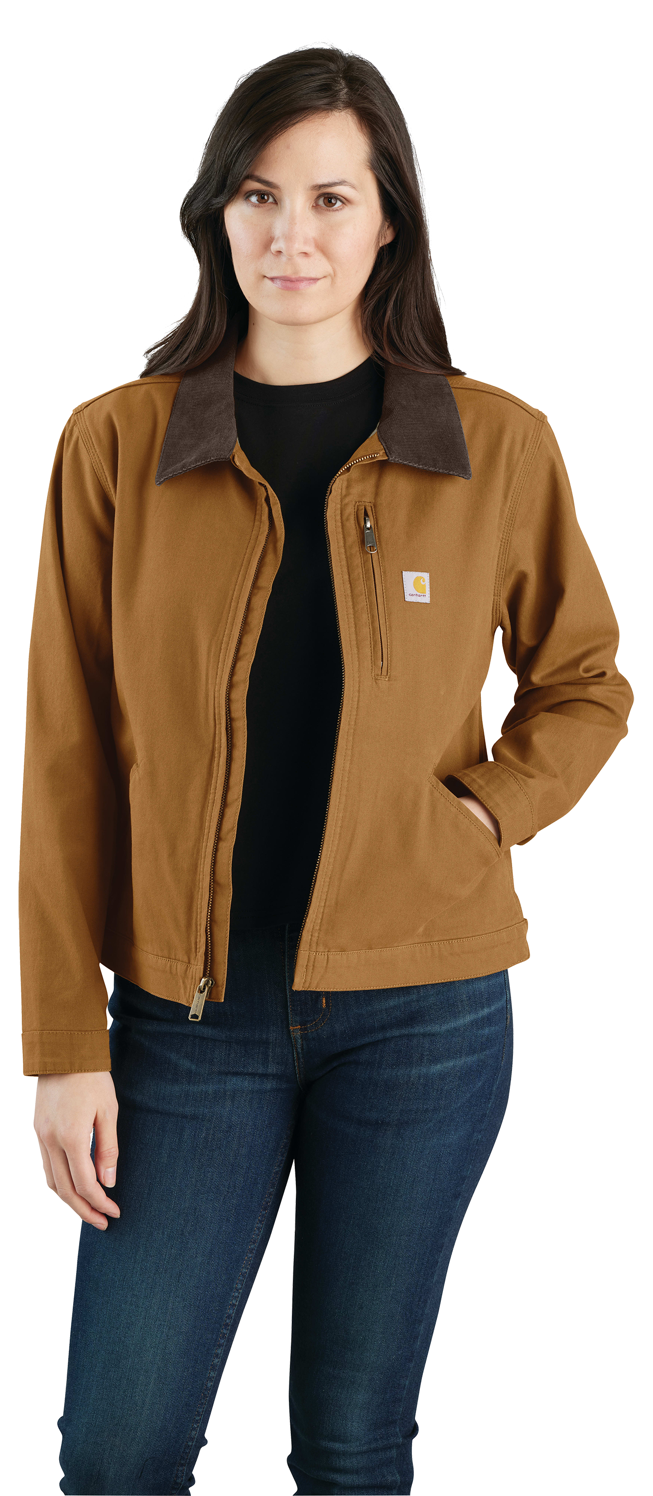 Image of Carhartt Rugged Flex Loose-Fit Canvas Detroit Jacket for Ladies - Carhartt Brown