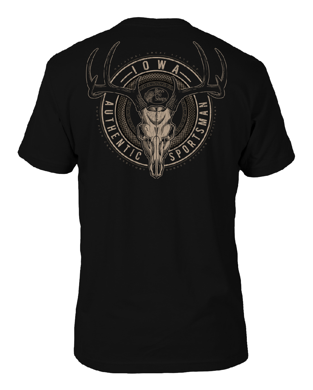 Image of Bass Pro Shops Iowa Deer Skull Badge Short-Sleeve T-Shirt for Men - IA/Black - 2XL