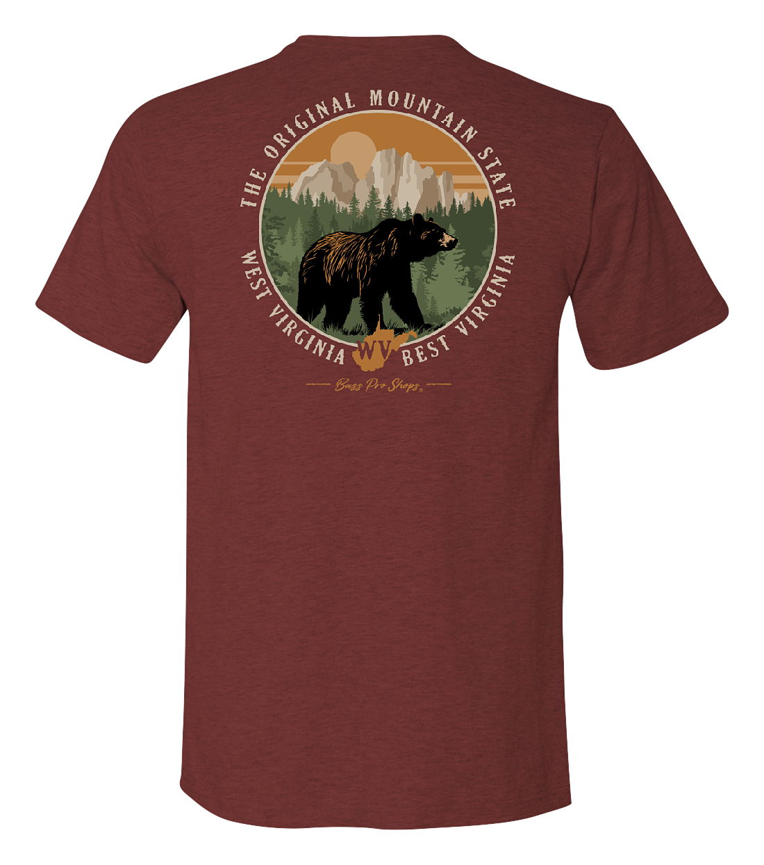 Image of Bass Pro Shops Mountain State Graphic Short-Sleeve T-Shirt for Men - WV/Maroon Heather - S