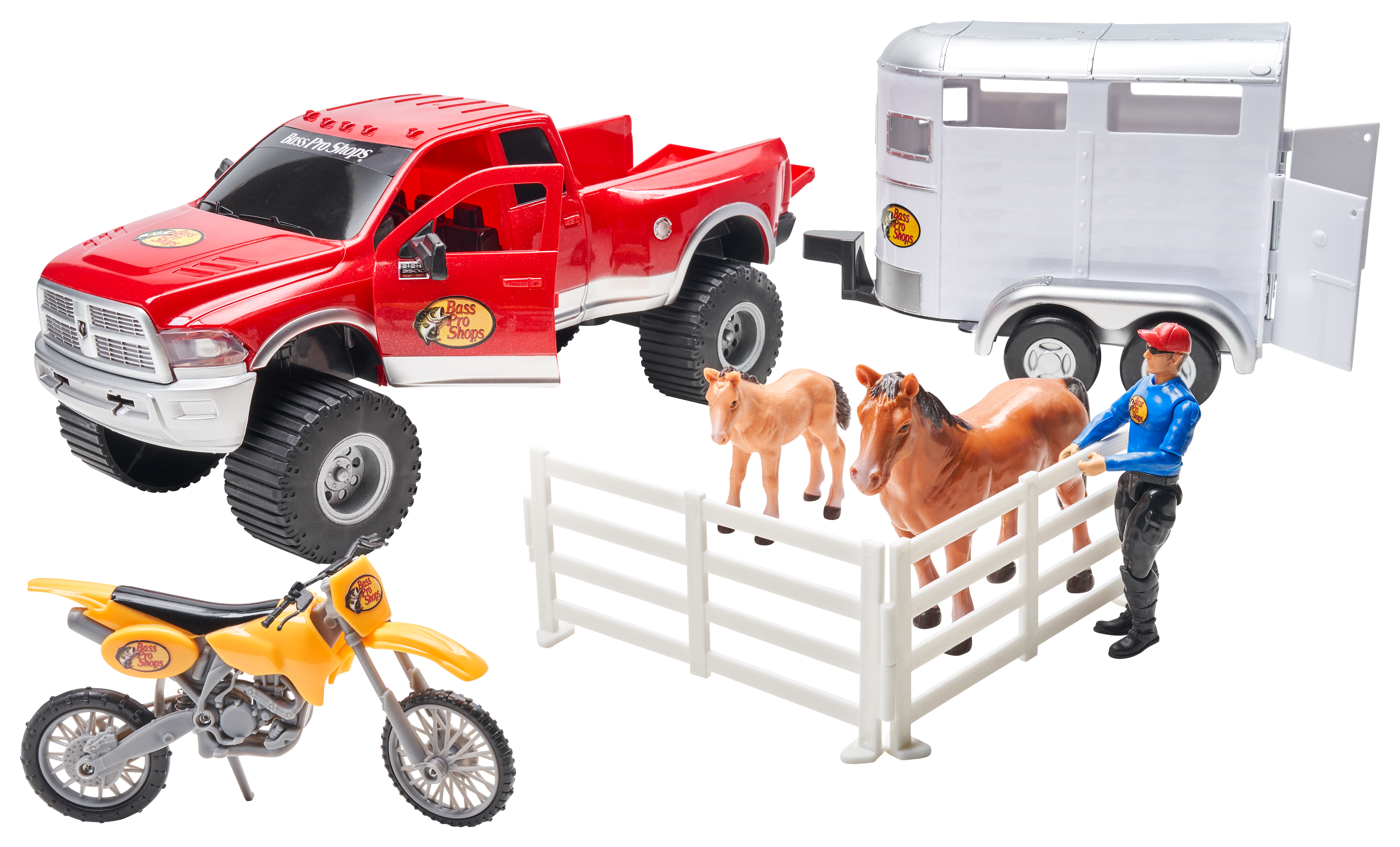 Image of Bass Pro Shops Deluxe Dodge Ram and Horse Trailer Adventure Playset for Kids