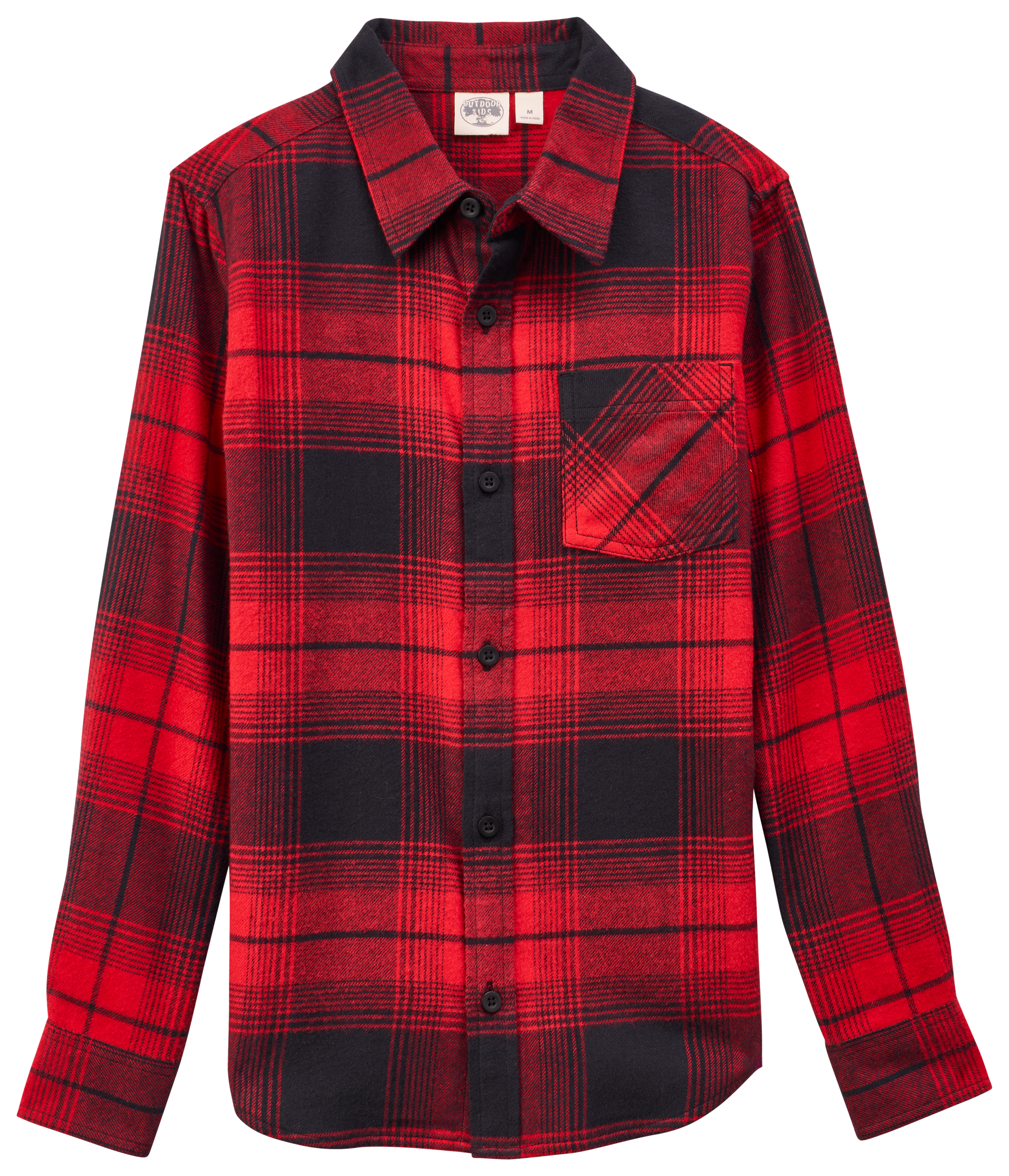 Image of Outdoor Kids Flannel Button-Down Long-Sleeve Shirt for Kids - Red/Black - XS