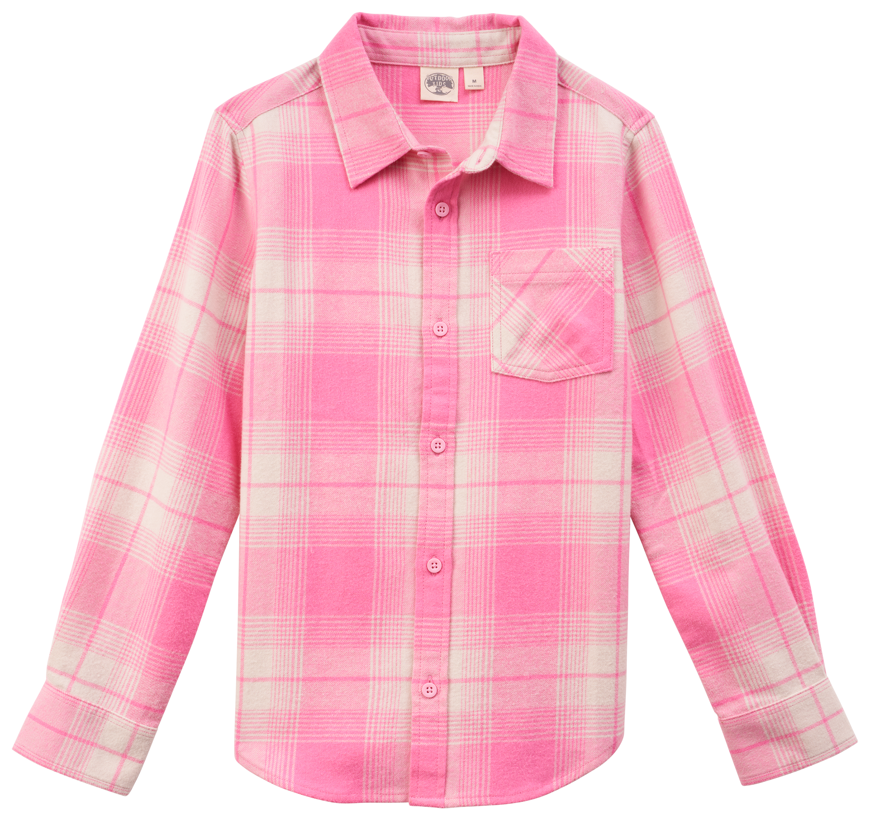 Image of Outdoor Kids Flannel Long-Sleeve Shirt for Kids - Pink/Cream - XS