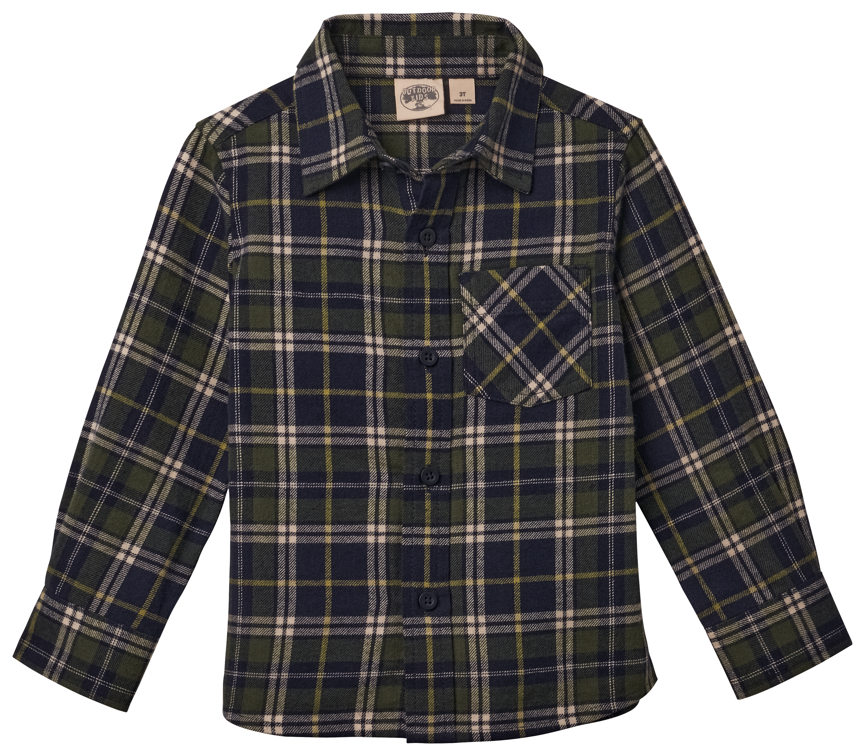 Image of Outdoor Kids Flannel Button-Down Long-Sleeve Shirt for Toddlers - Thyme - 2T