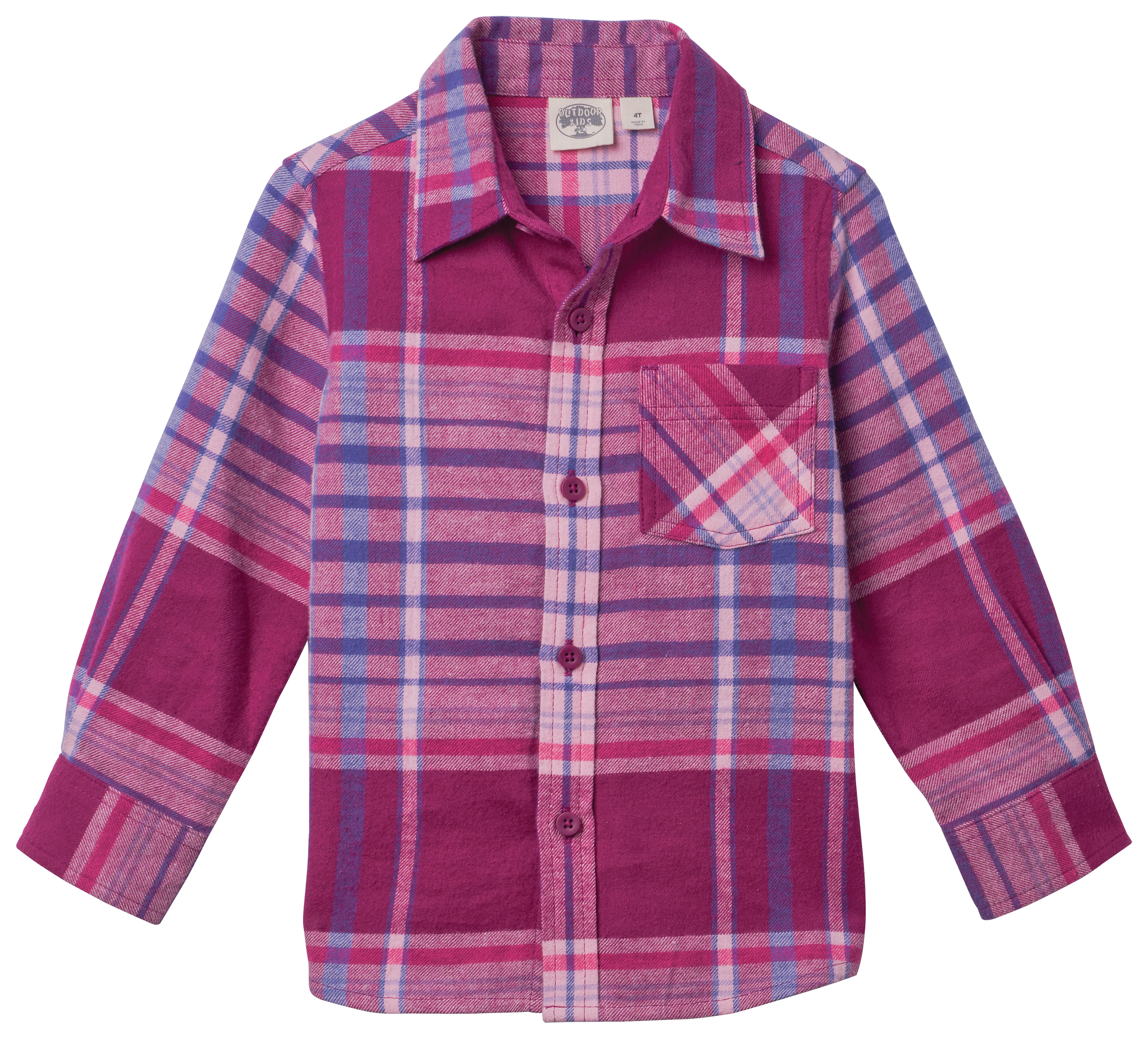 Image of Outdoor Kids Flannel Button-Down Long-Sleeve Shirt for Toddlers - Purple - 2T