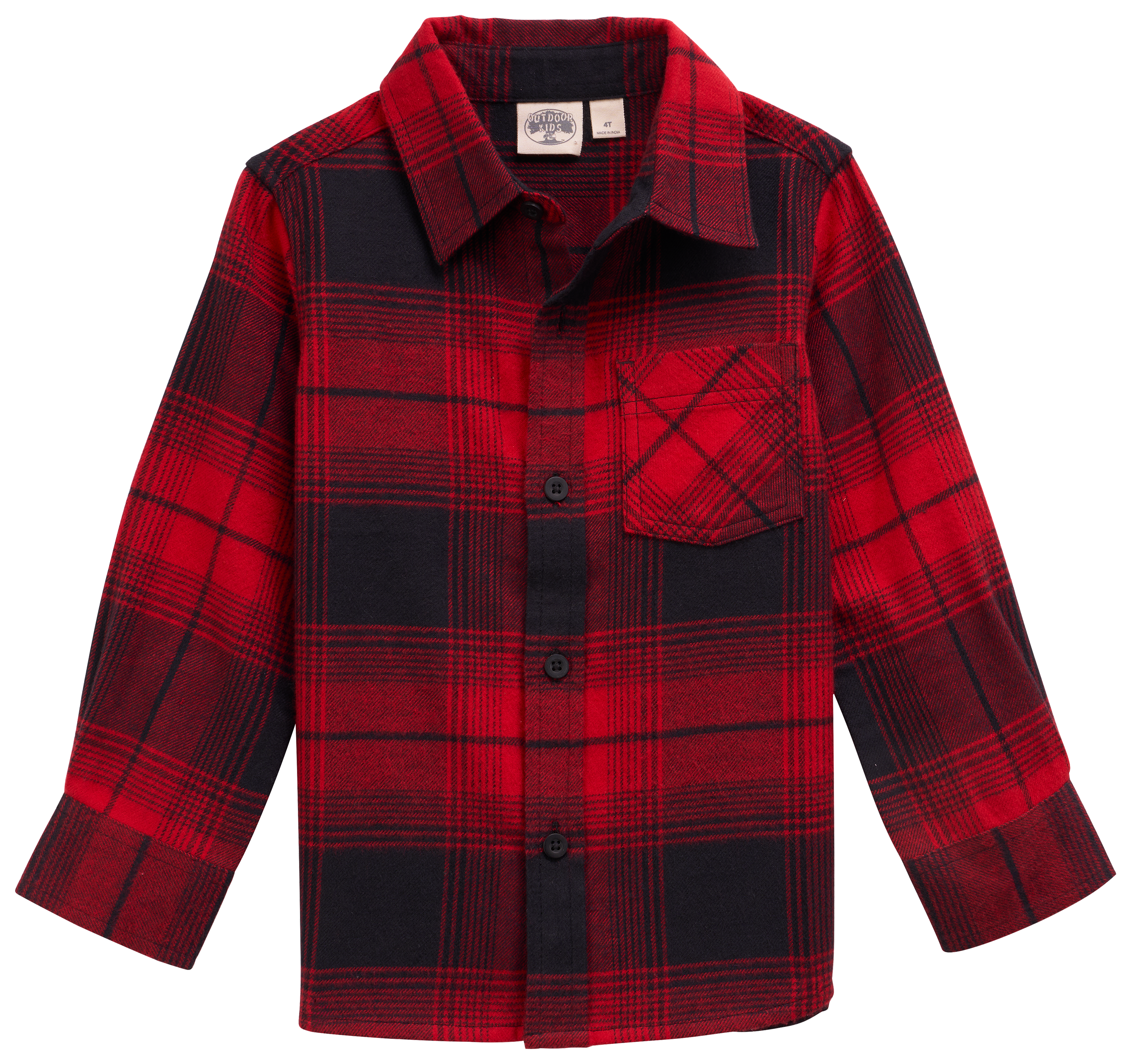 Image of Outdoor Kids Flannel Button-Down Long-Sleeve Shirt for Toddlers - Red/Black - 2T