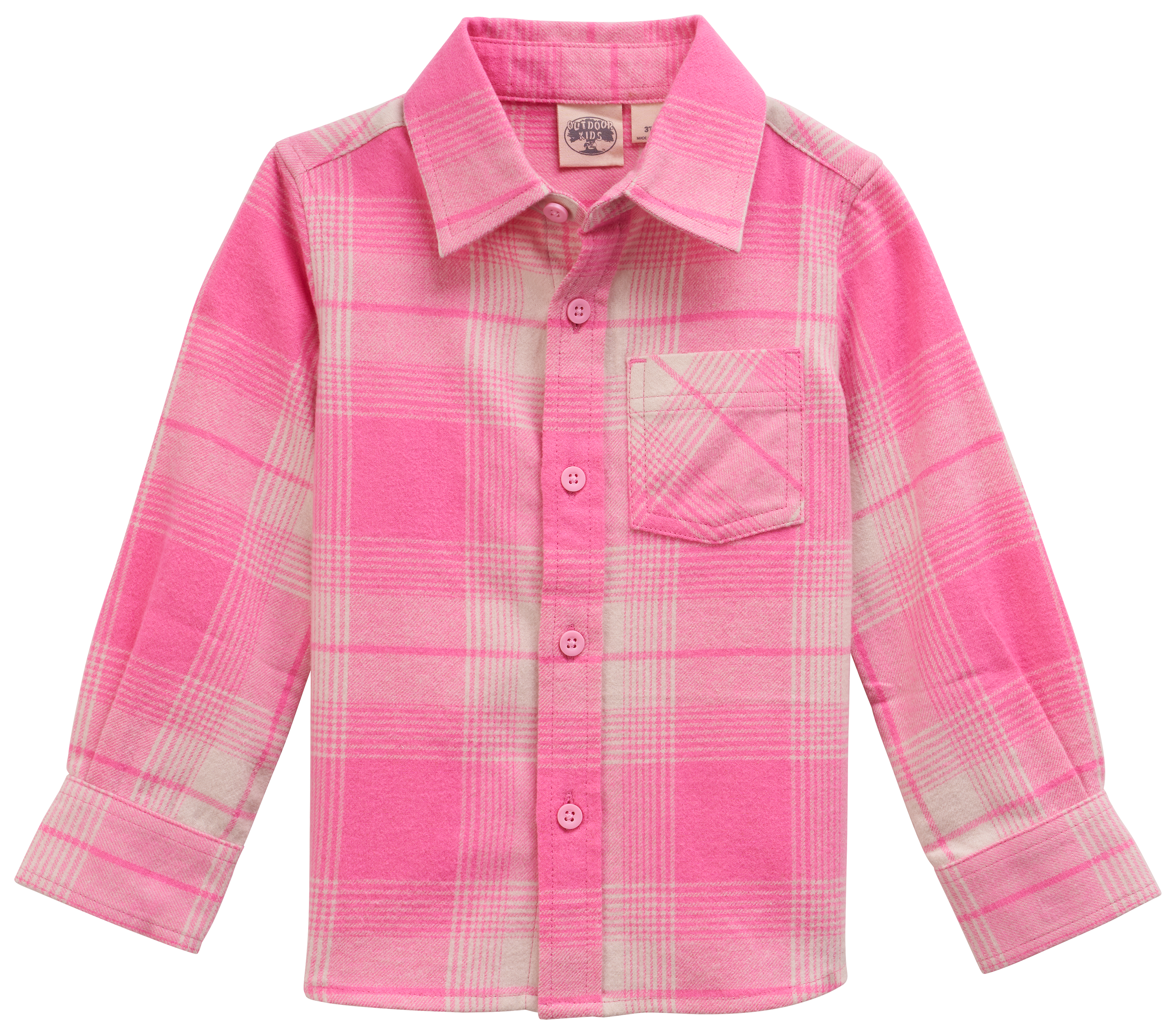 Image of Outdoor Kids Flannel Button-Down Long-Sleeve Shirt for Toddlers - Pink/Cream - 2T