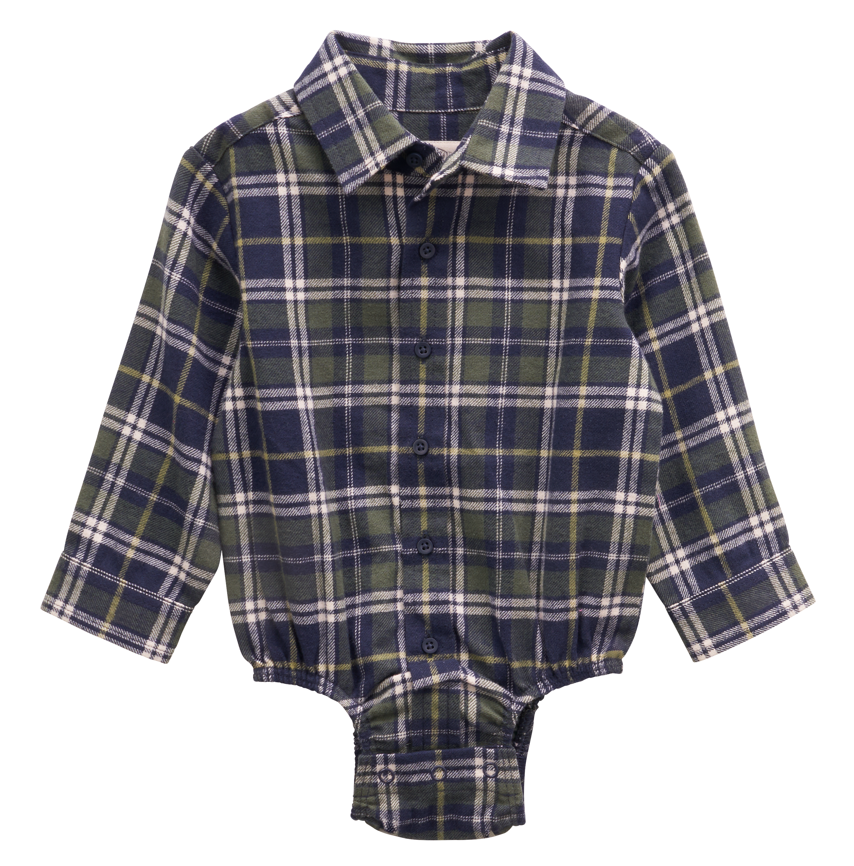 Image of Outdoor Kids Flannel Long-Sleeve Bodysuit for Babies - Thyme - 0-3 Months