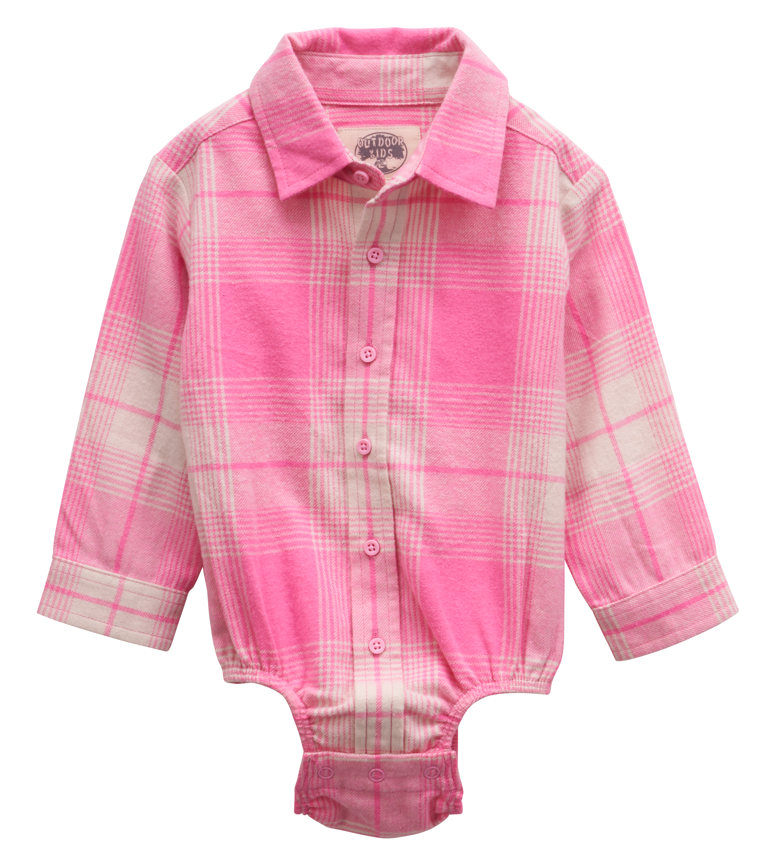 Image of Outdoor Kids Flannel Long-Sleeve Bodysuit for Babies - Pink/Cream - 0-3 Months