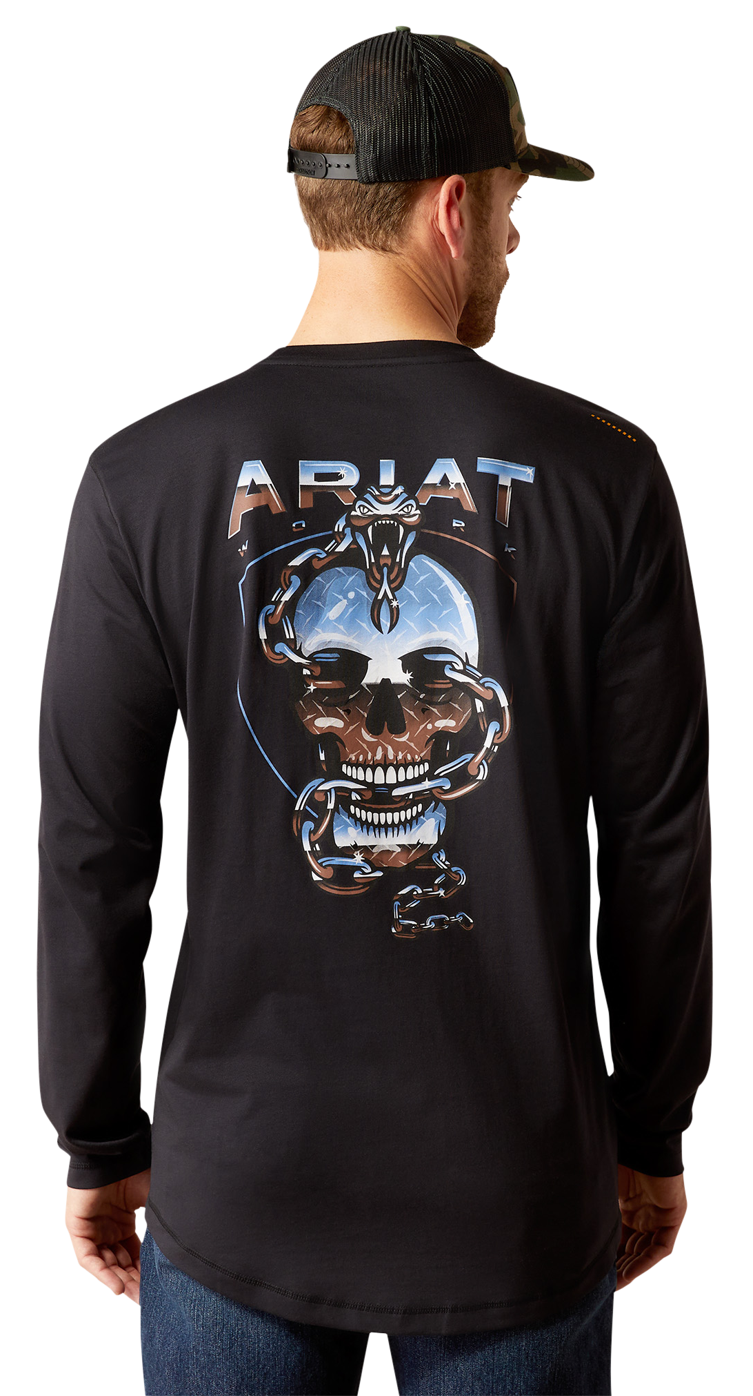 Image of Ariat Rebar Workman Chrome Skull Long-Sleeve Shirt for Men - Black - M