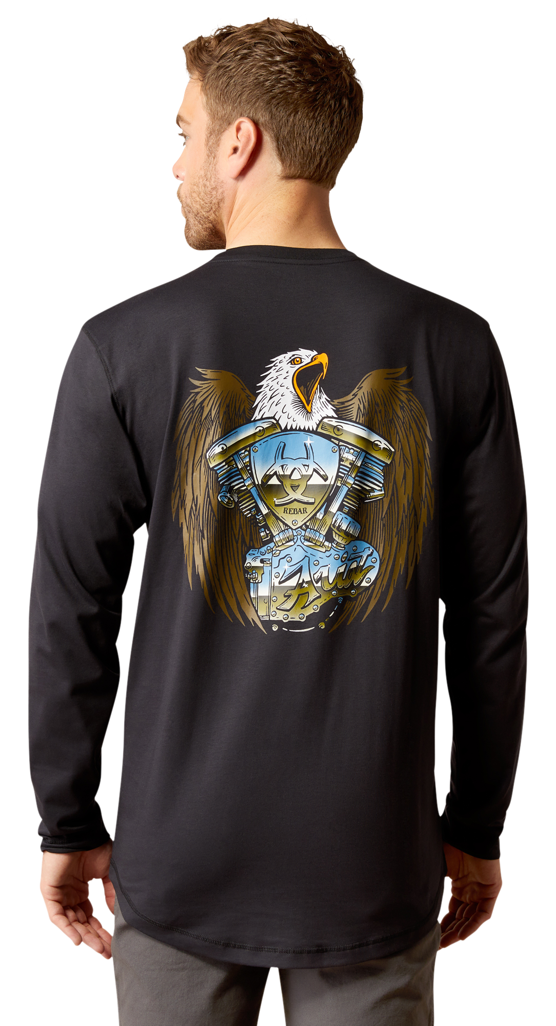 Image of Ariat Rebar Workman Chrome Moto Eagle Long-Sleeve Shirt for Men - Black