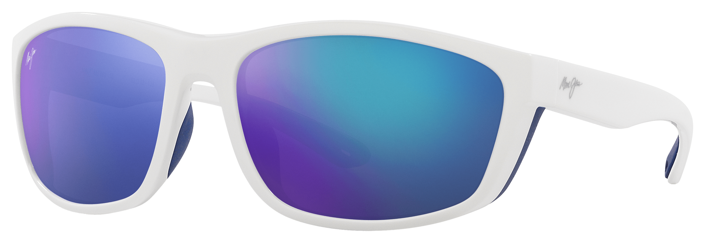 Image of Maui Jim Nuu Landing Glass Polarized Sunglasses - White/Navy Rubber/Blue Hawaii Mirror