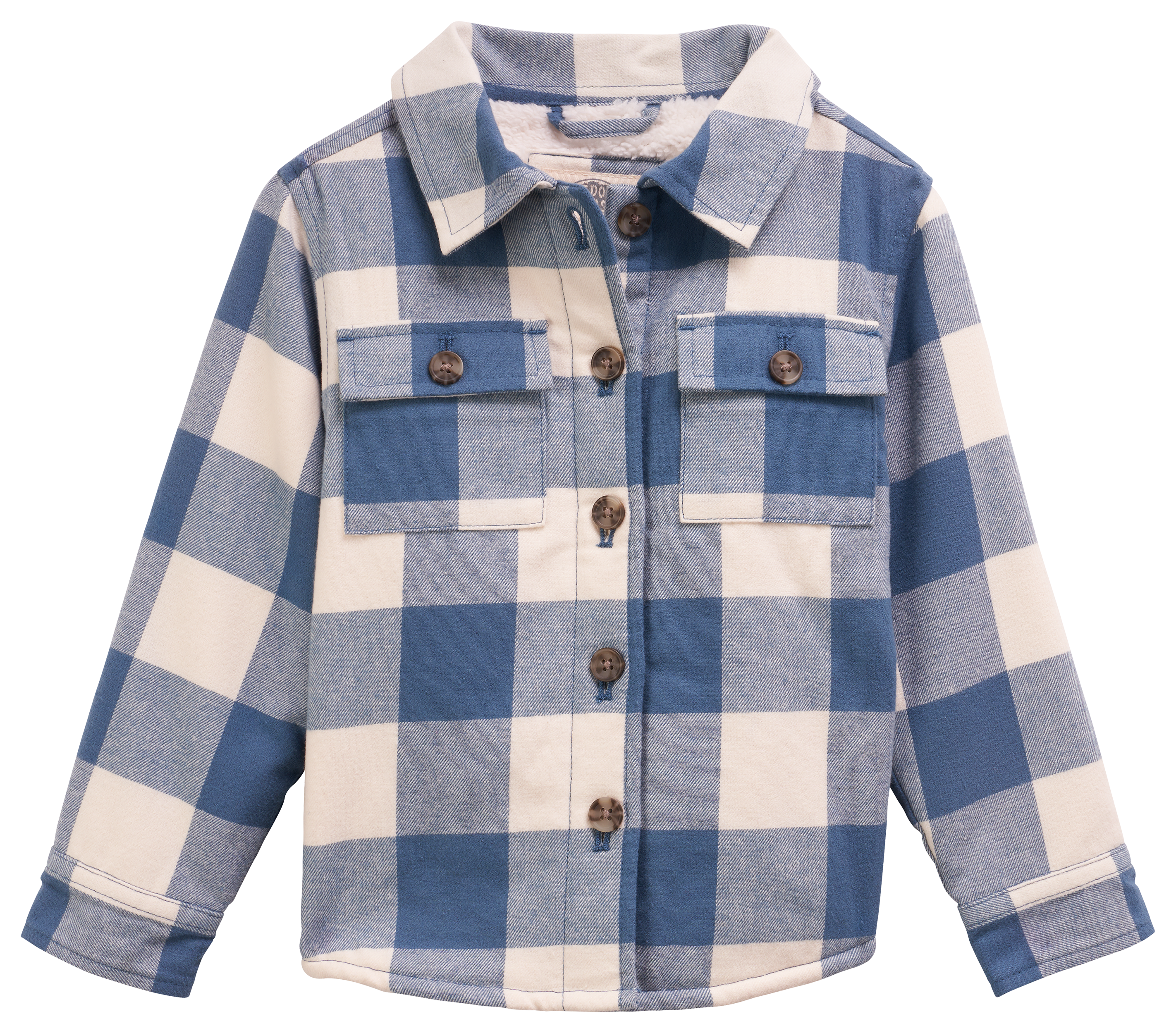 Image of Outdoor Kids Sherpa-Lined Flannel Long-Sleeve Button-Down Shirt for Toddlers - Blue/Cream - 2T