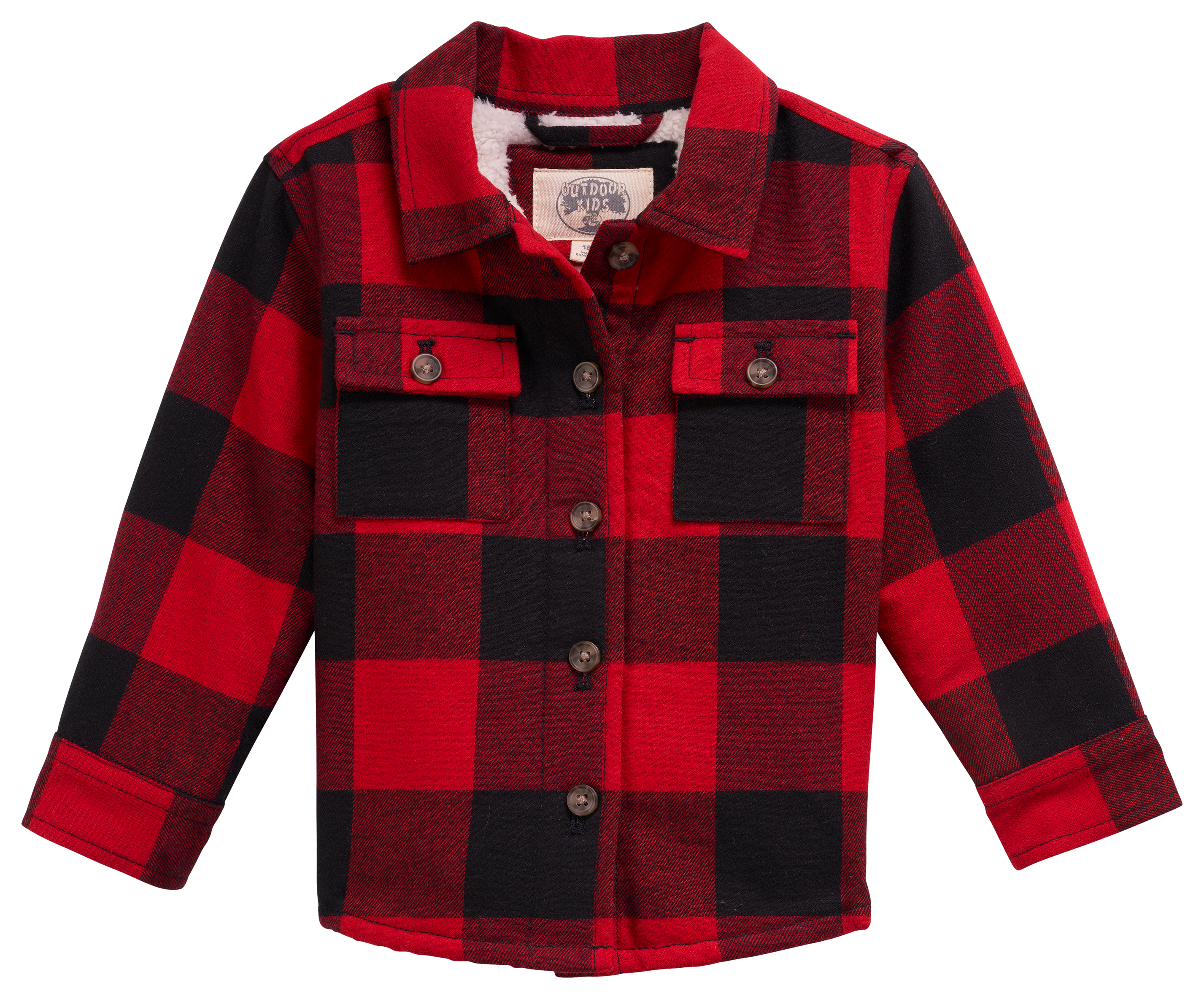 Image of Outdoor Kids Sherpa-Lined Flannel Long-Sleeve Button-Down Shirt for Babies - Red/Black - 0-3 Months