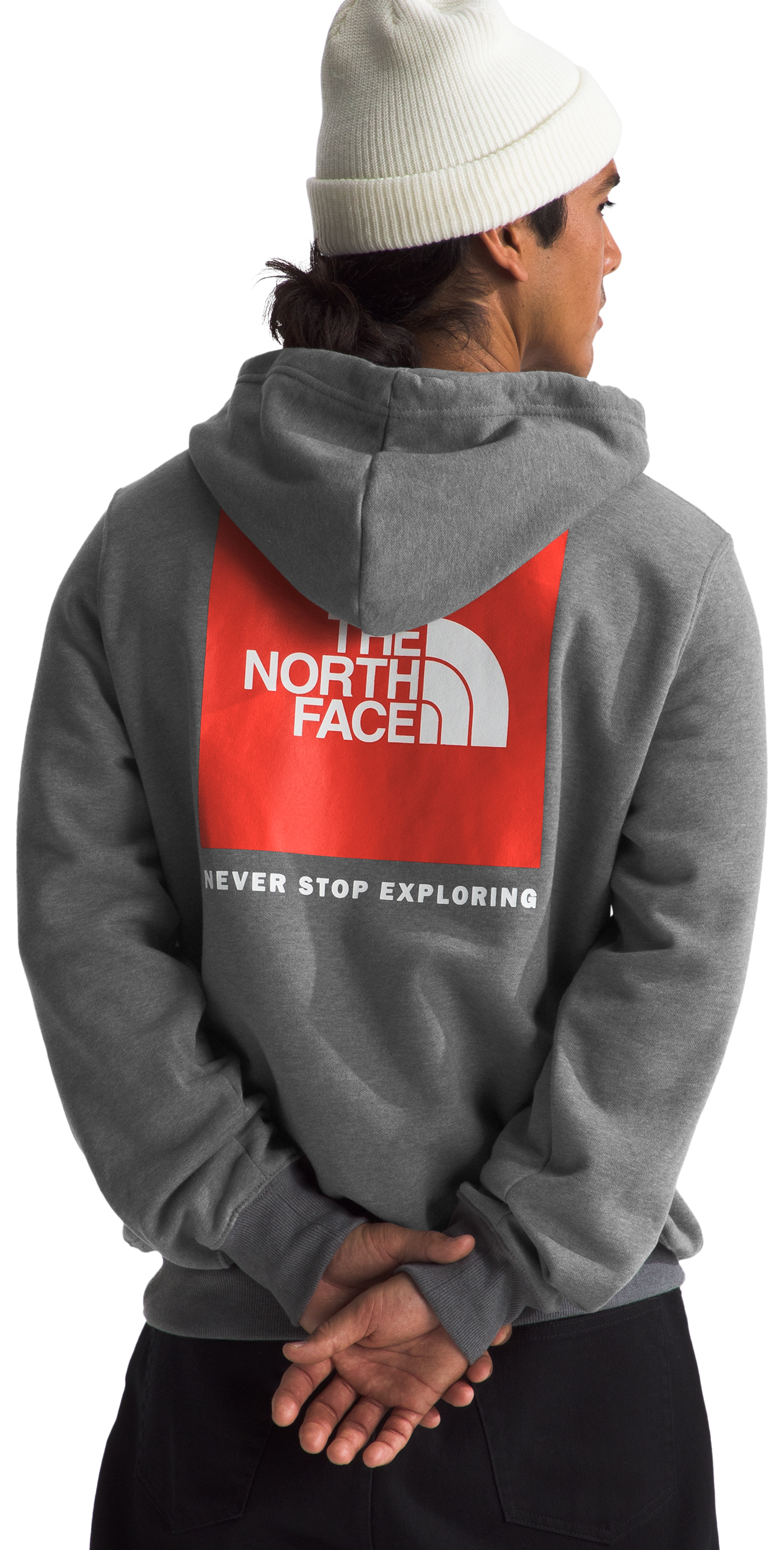 Image of The North Face Box NSE Hoodie for Men - TNF Medium Grey/Crimson Orange - S