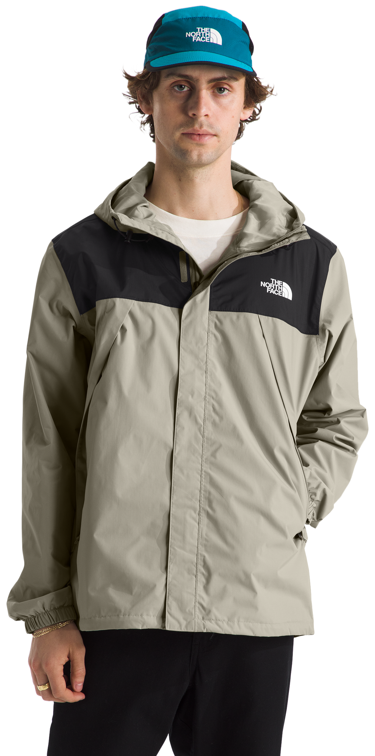 Image of The North Face Antora Jacket for Men - Clay Grey/TNF Black - 4XL
