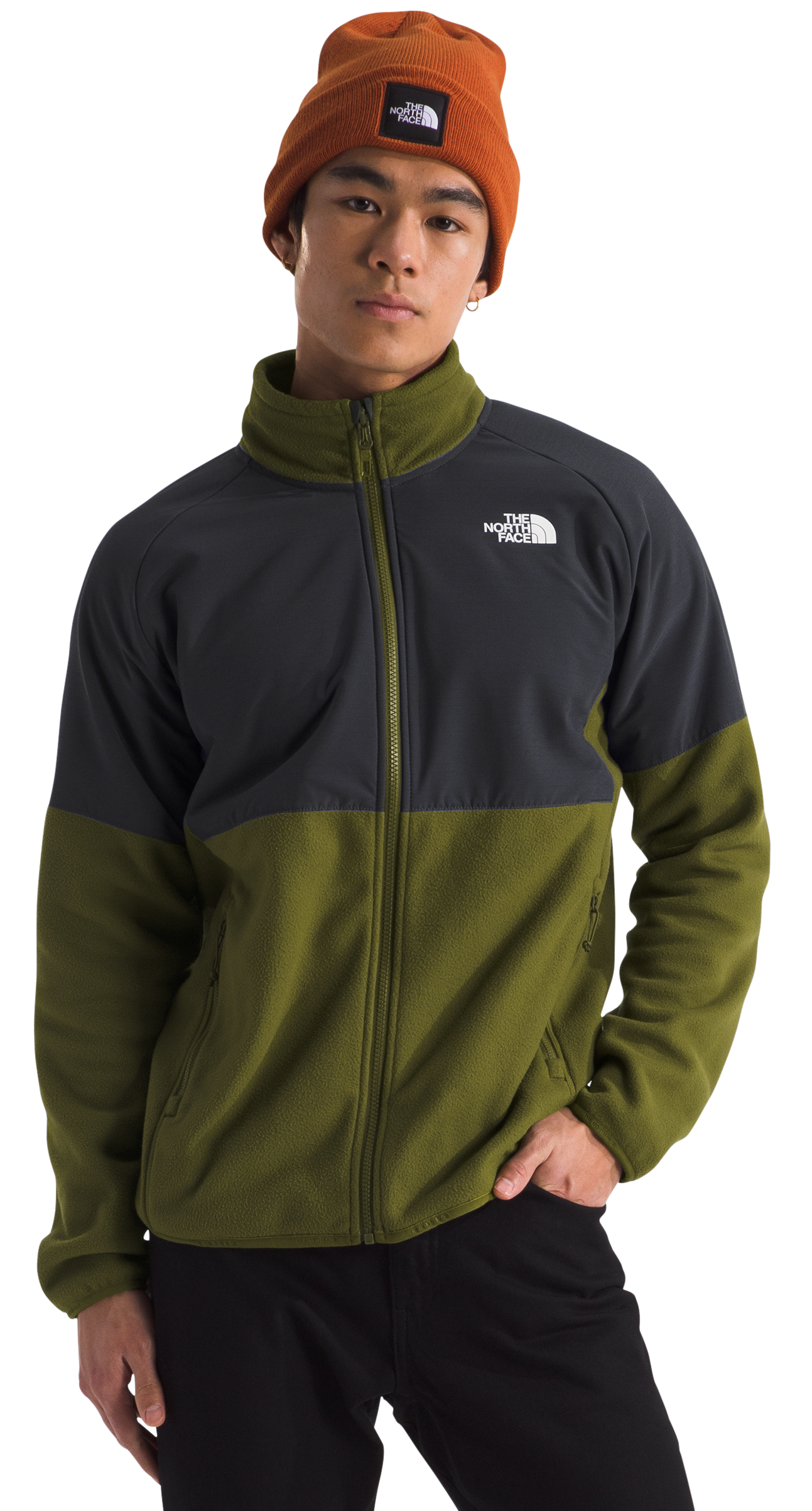 The North Face Glacier Heavyweight Full-Zip Jacket for Men - Forest Olive/Asphalt Grey - S