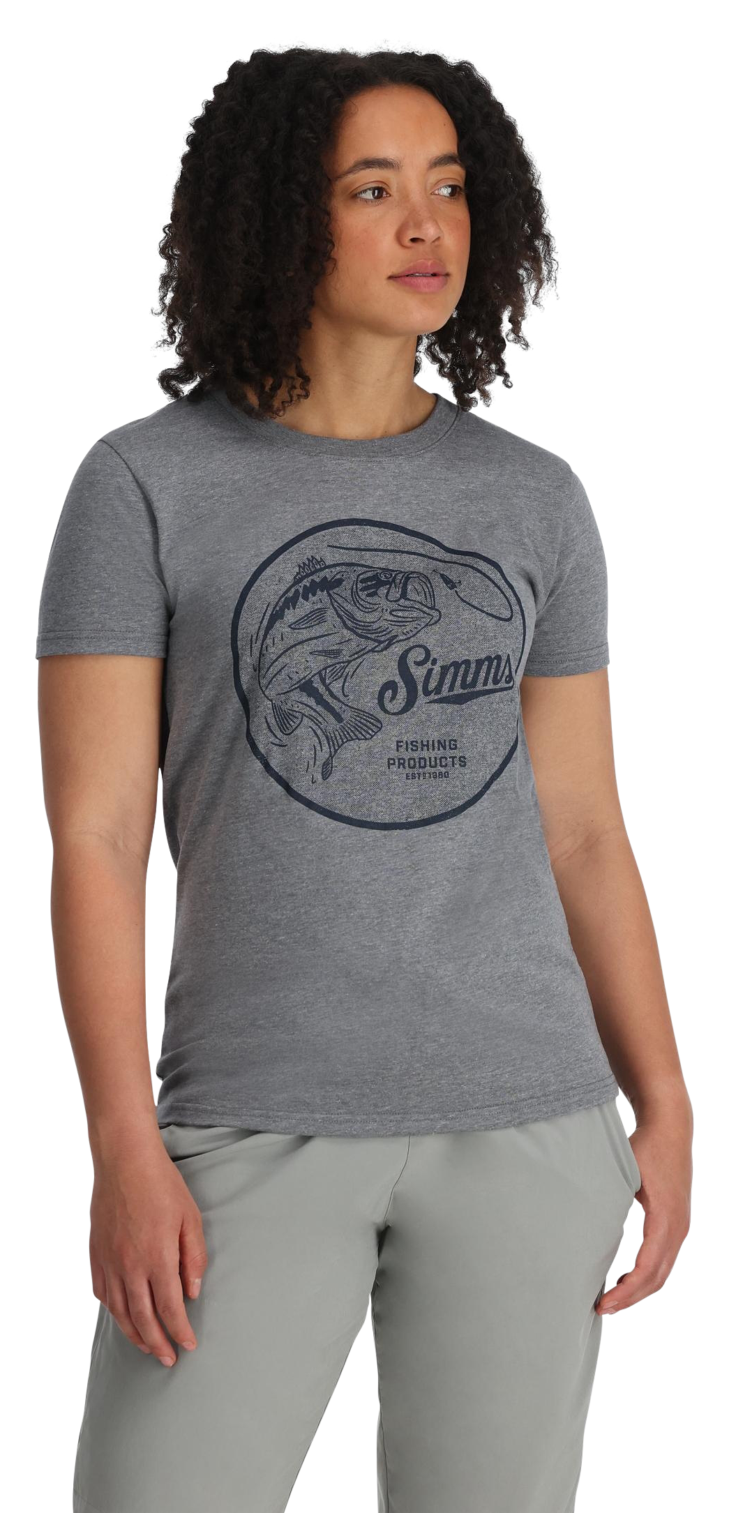 Image of Simms Nostalgic Bass Logo Short-Sleeve T-Shirt for Ladies - Athletic Heather