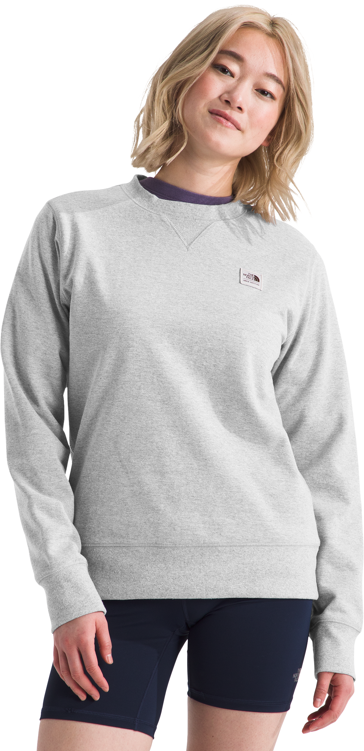 Image of The North Face Heritage Patch Crew-Neck Sweatshirt for Ladies - TNF Light Grey Heather/Heritage Patch - M