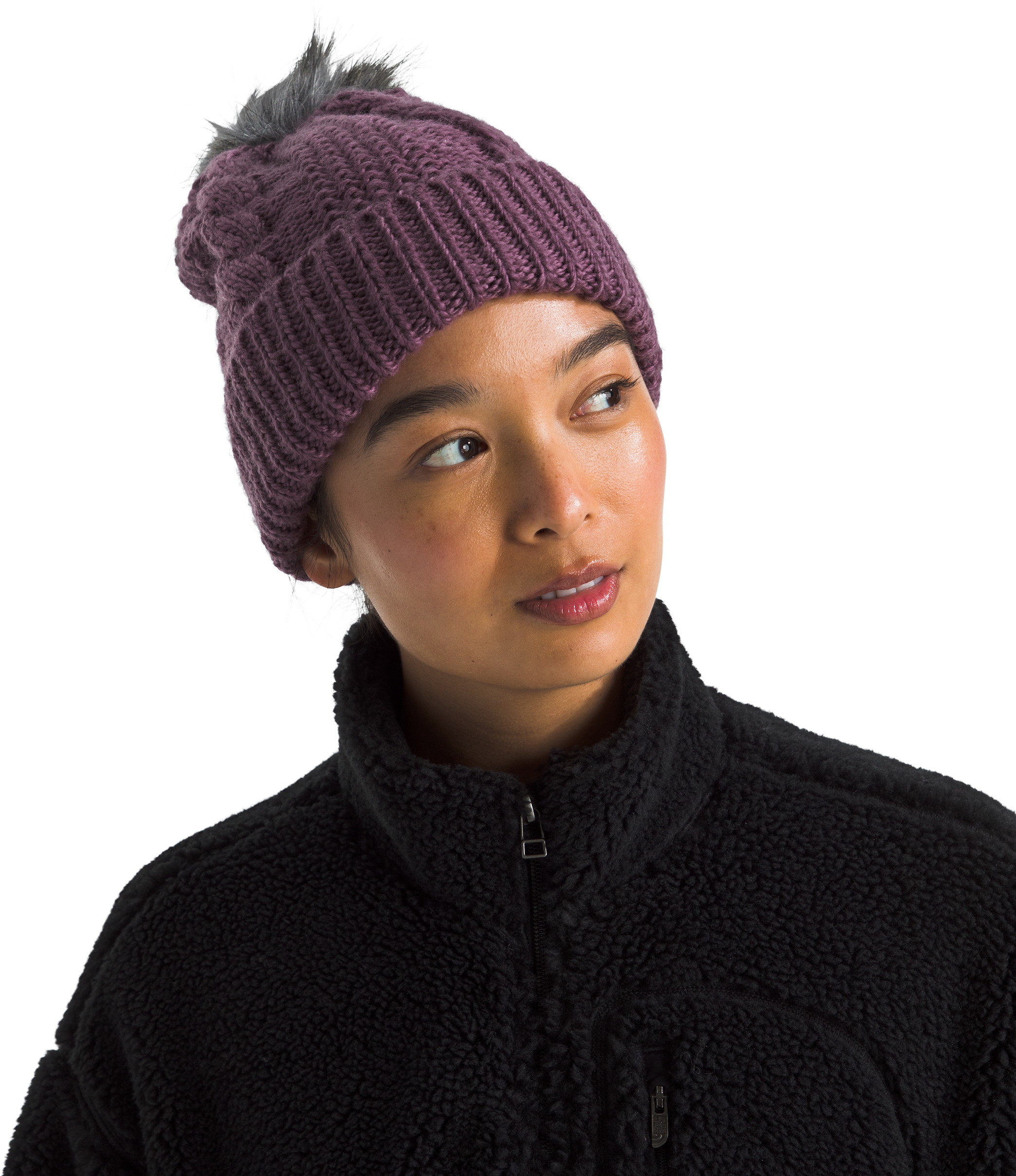 Image of The North Face Oh Mega Fur Pom Beanie for Ladies - Midnight Mauve