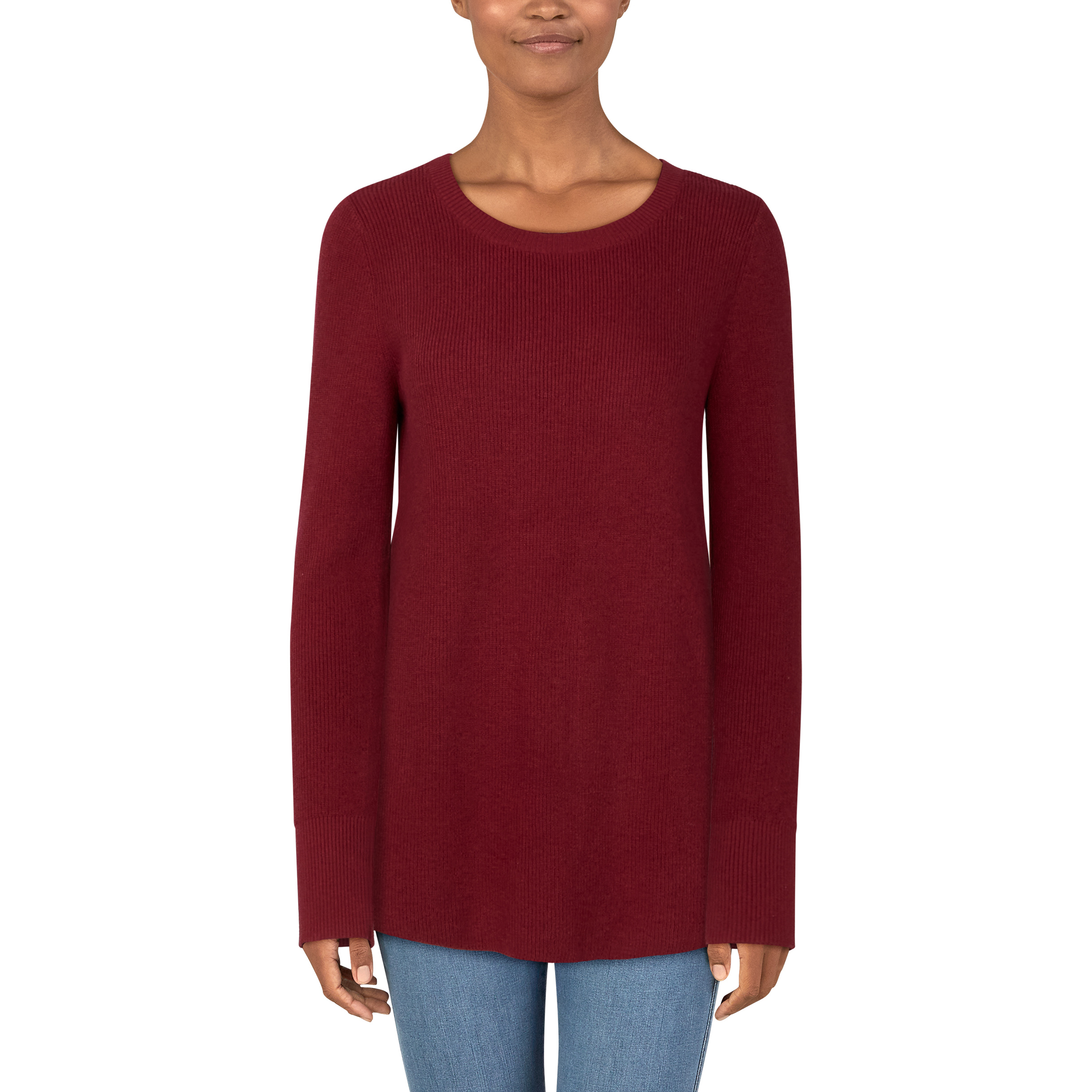 Natural Reflections Cozy Time Ribbed Long-Sleeve Tunic for Ladies - Tibetan Red