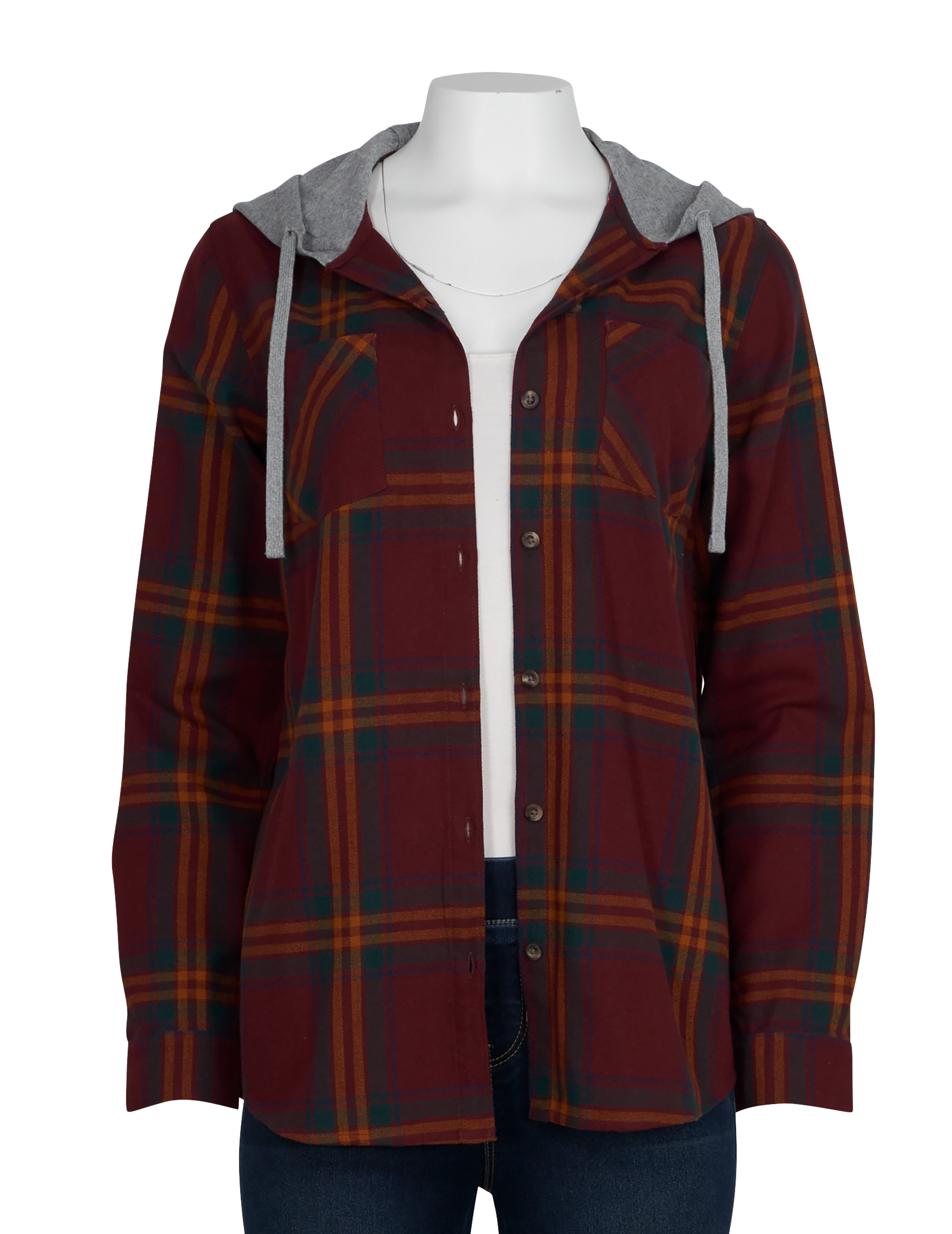 Image of Natural Reflections Hooded Flannel Long-Sleeve Shirt - Chocolate Truffle Plaid