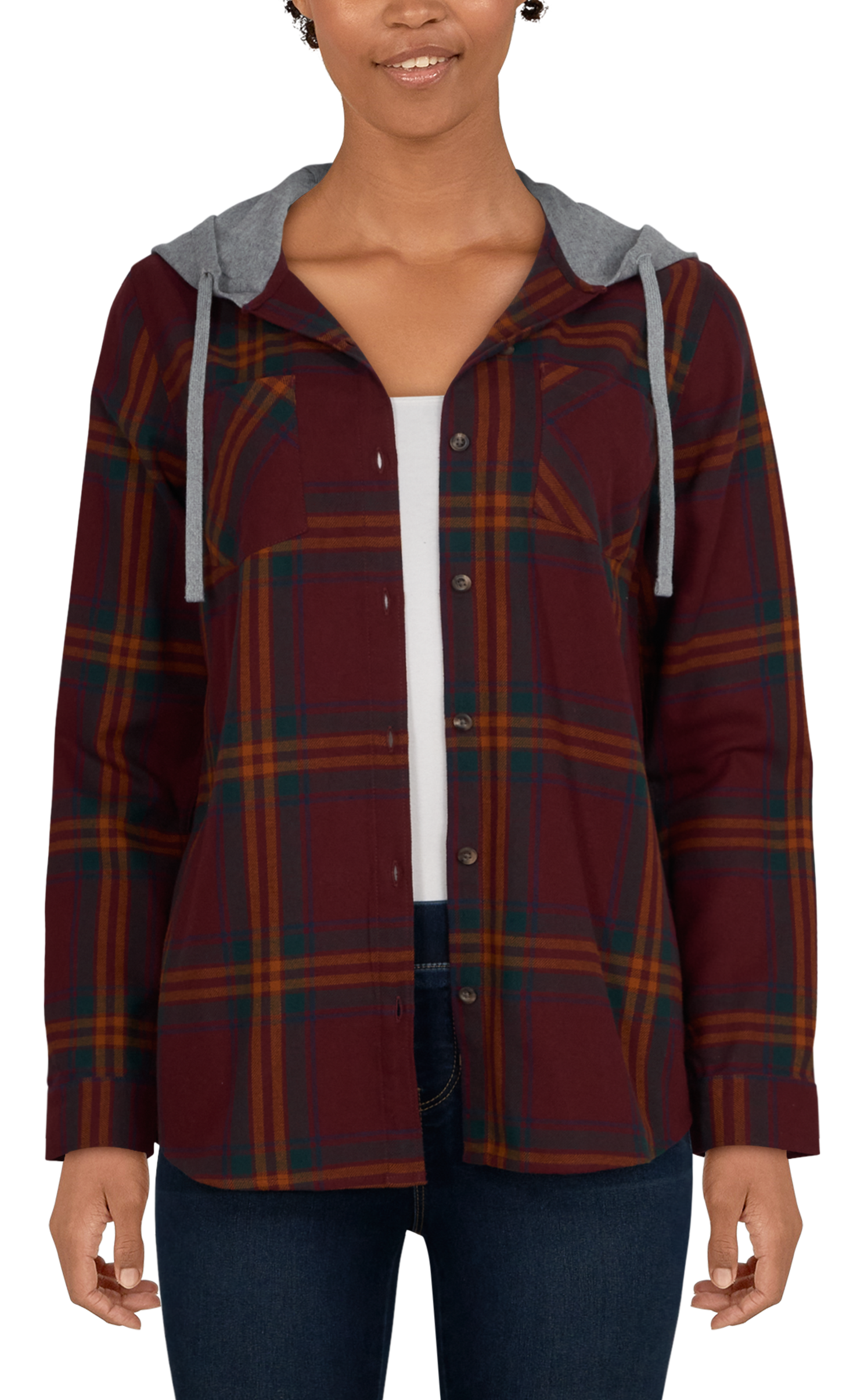 NATURAL REFLECTIONS Hooded Flannel Long-Sleeve Shirt for Ladies