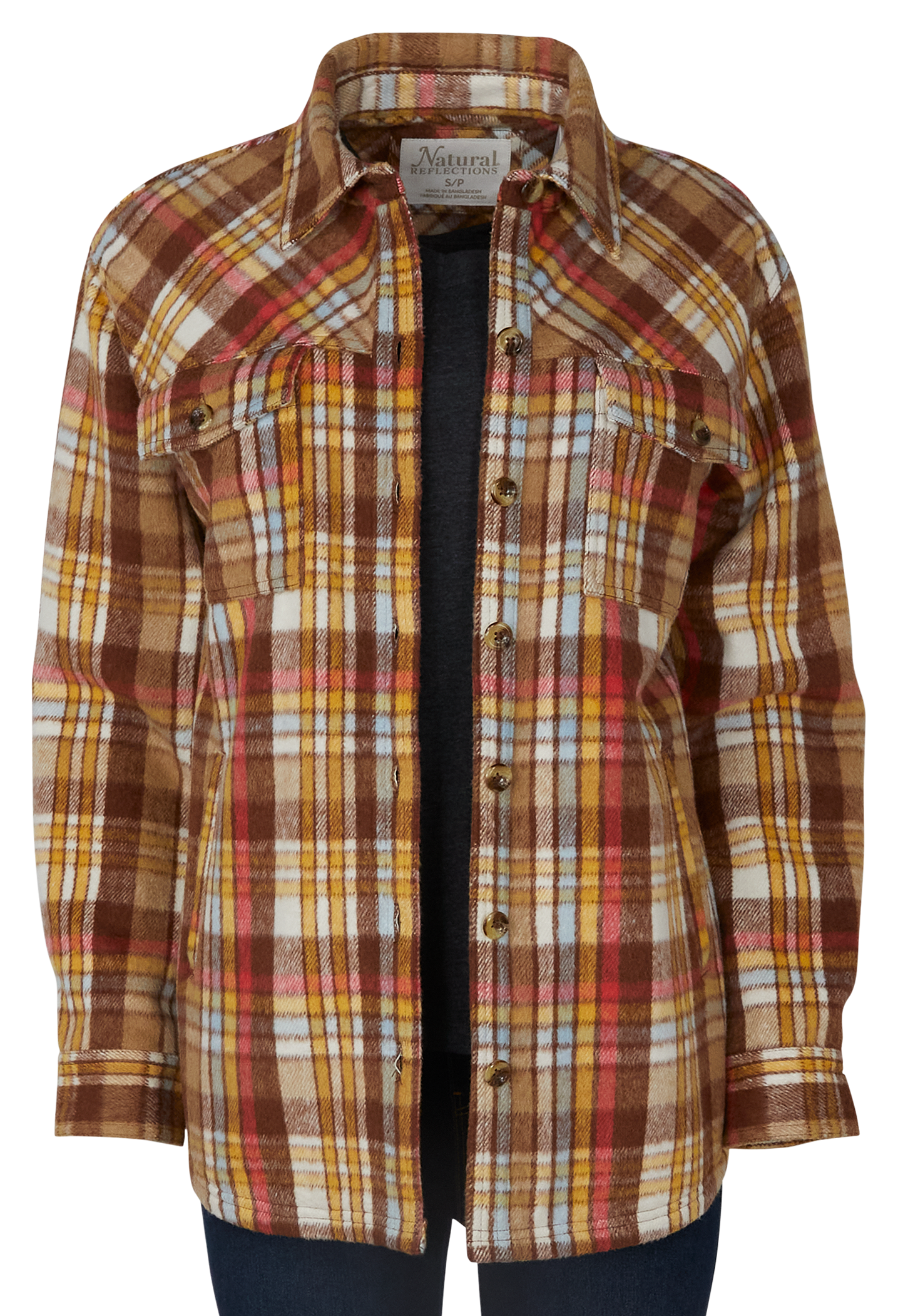 NATURAL REFLECTIONS Plaid Flannel Long-Sleeve Shacket