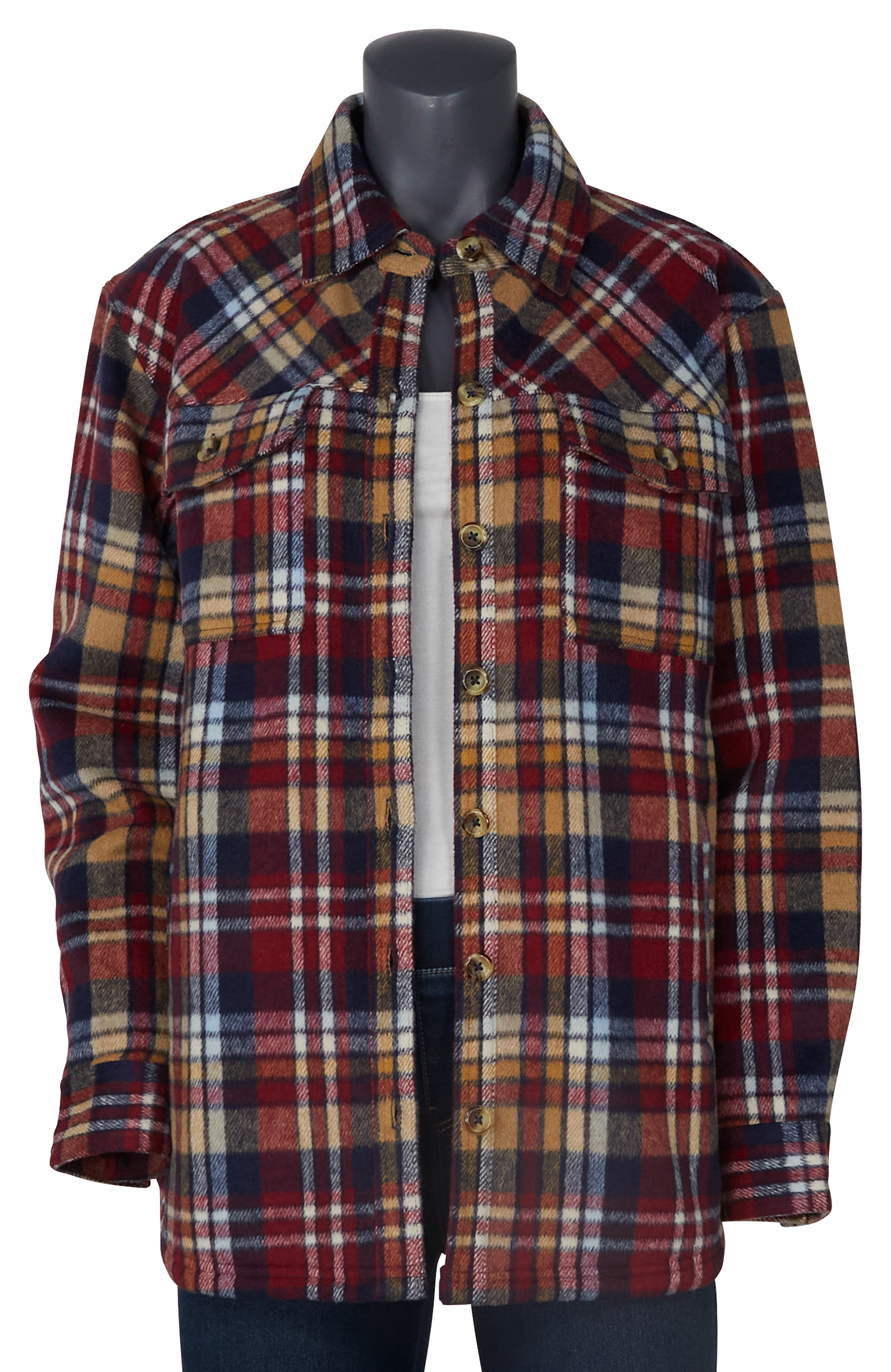 Image of Natural Reflections Plaid Flannel Long-Sleeve Shacket - Peacoat Red Plaid - 1X