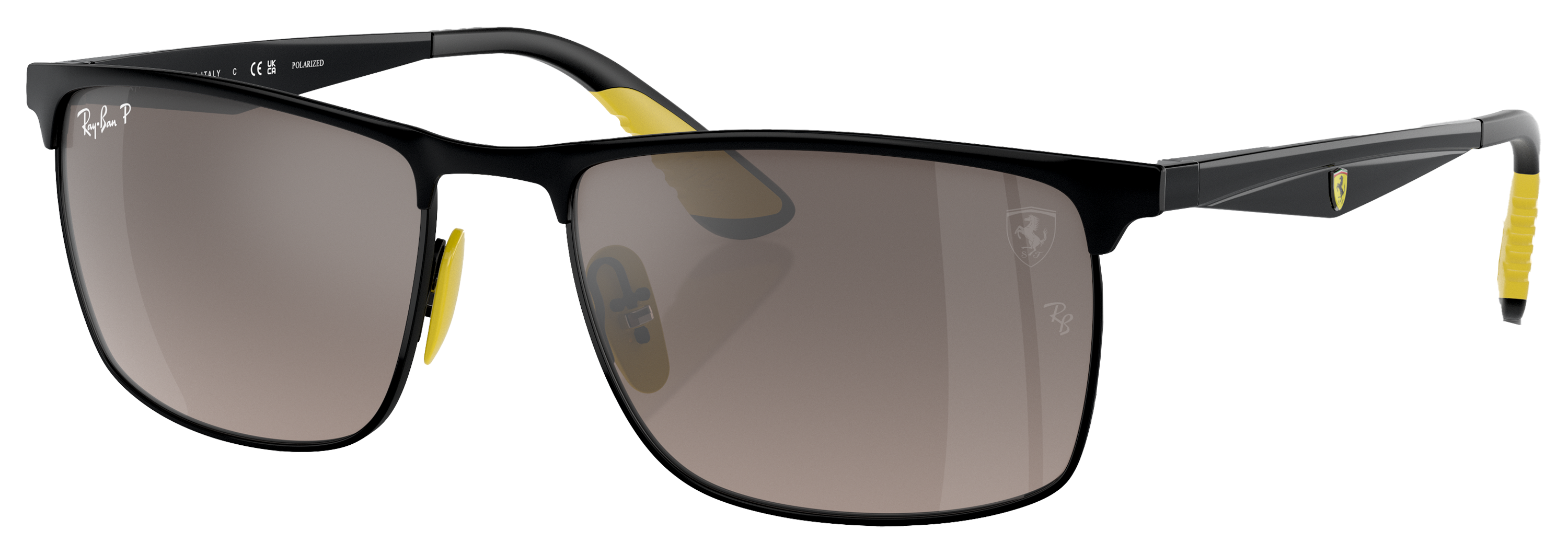 Image of Ray-Ban RB3726M Scuderia Ferrari Collection Chromance Polarized Sunglasses - Matte Black on Black/Gray Chromance