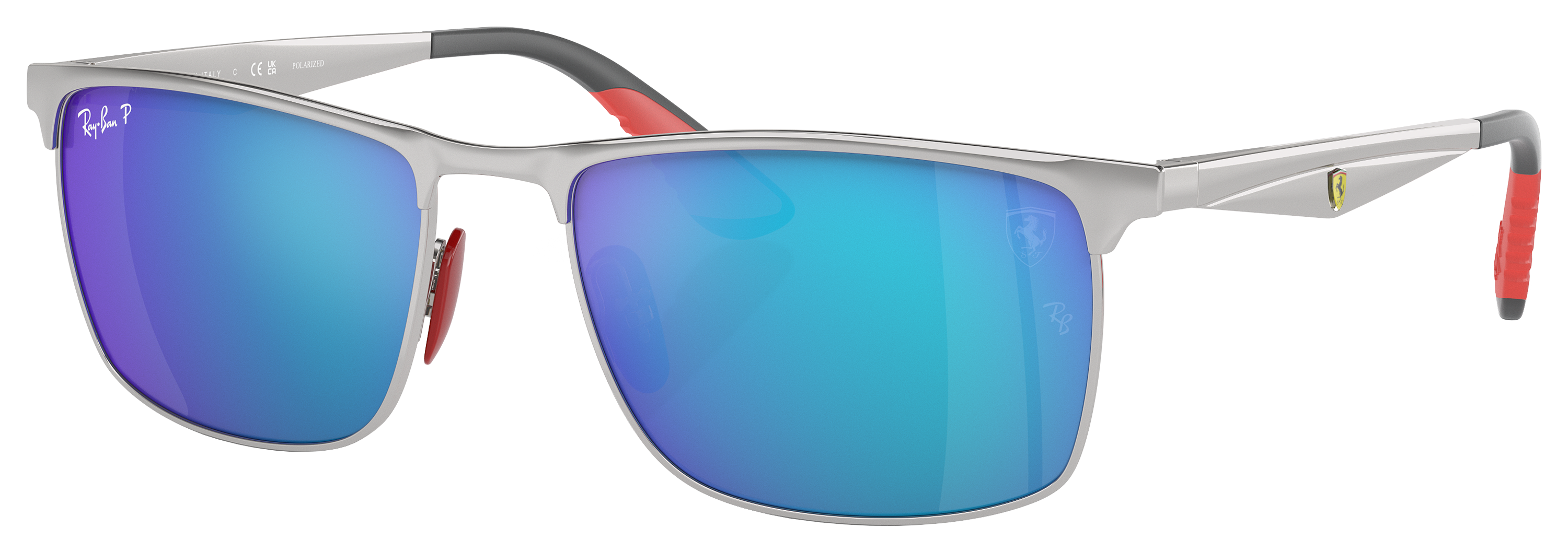 Image of Ray-Ban RB3726M Scuderia Ferrari Collection Chromance Polarized Sunglasses - Polished Silver/Blue Chromance