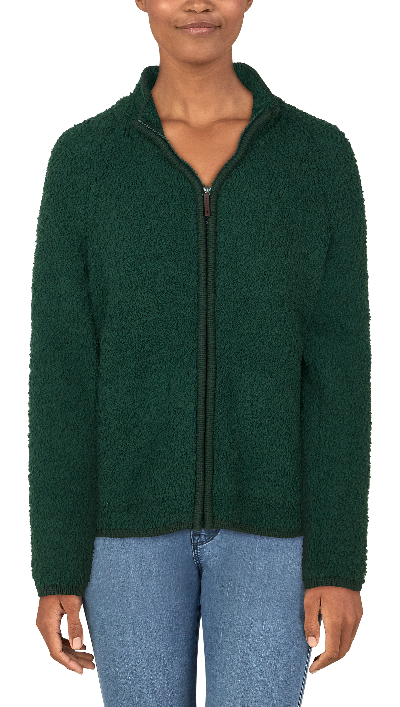 NATURAL REFLECTIONS Sherpa Cabin Full-Zip Long-Sleeve Sweater for Ladies