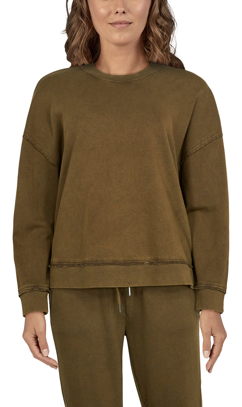 Image of Natural Reflections Harbor French Terry Sweatshirt for Ladies - Dark Olive - S