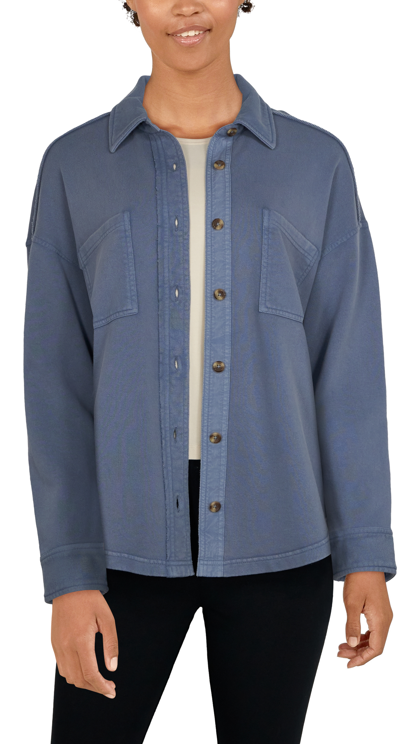 Image of Natural Reflections Harbor French Terry Shirt Jacket for Ladies - Flint Stone - XS