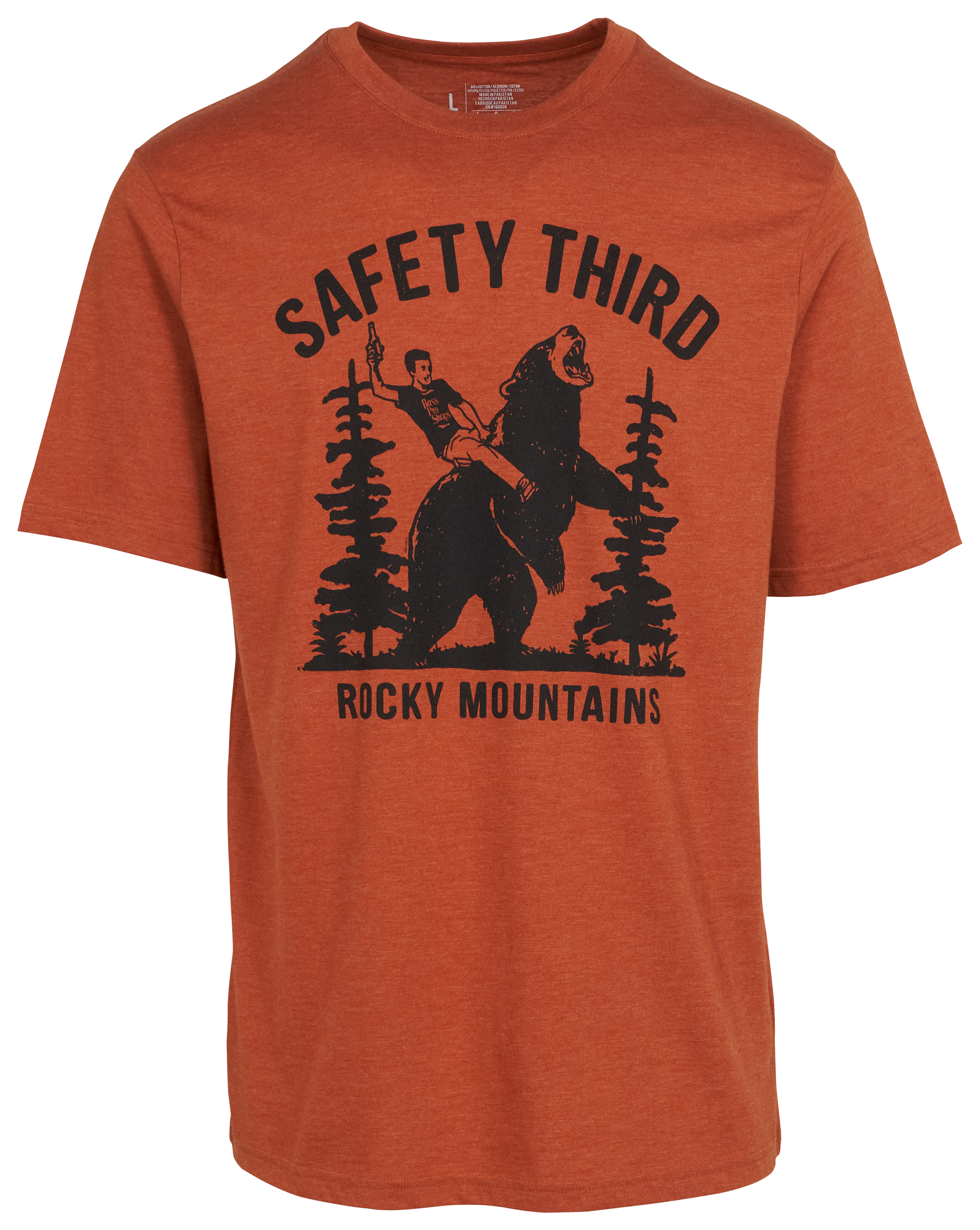 Image of Bass Pro Shops Safety Third Rocky Mountains Short-Sleeve T-Shirt for Men - Mountains/Rust Heather - M