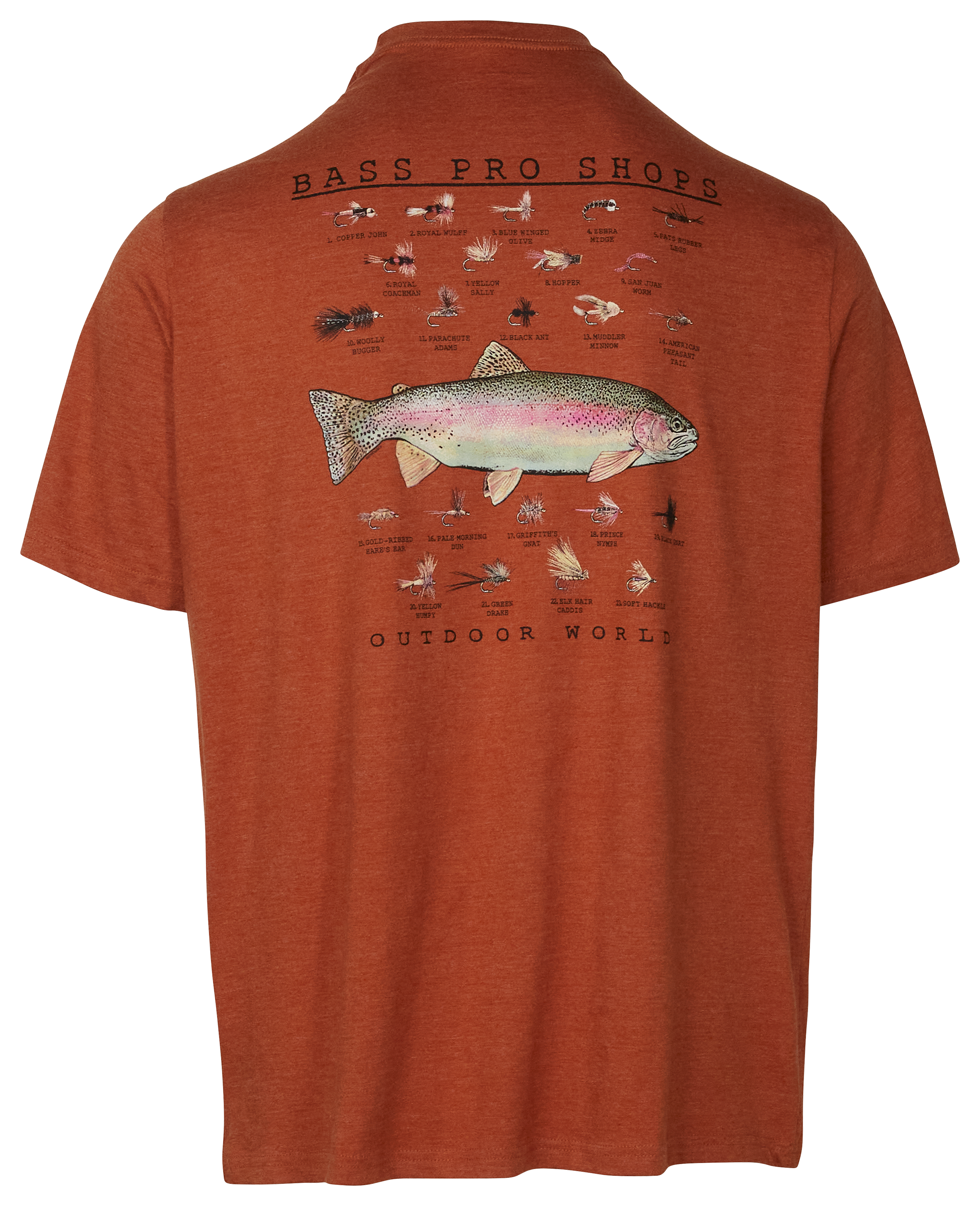 Bass Pro Shops Trout Flies Short-Sleeve T-Shirt for Men - Rust Heather - S