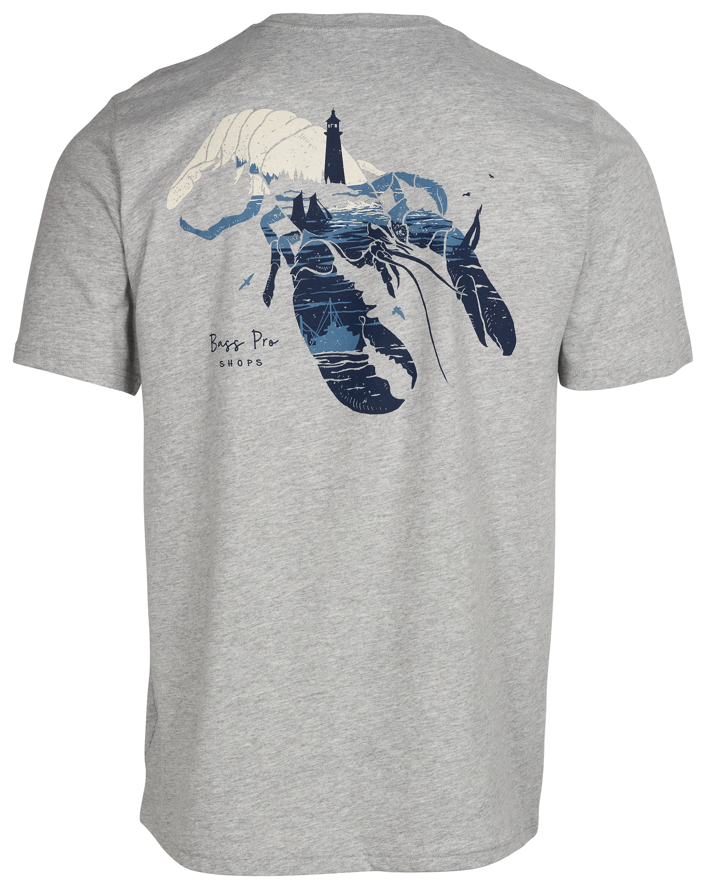 Image of Bass Pro Shops Lobster Scene Short-Sleeve T-Shirt for Men - Heather Gray