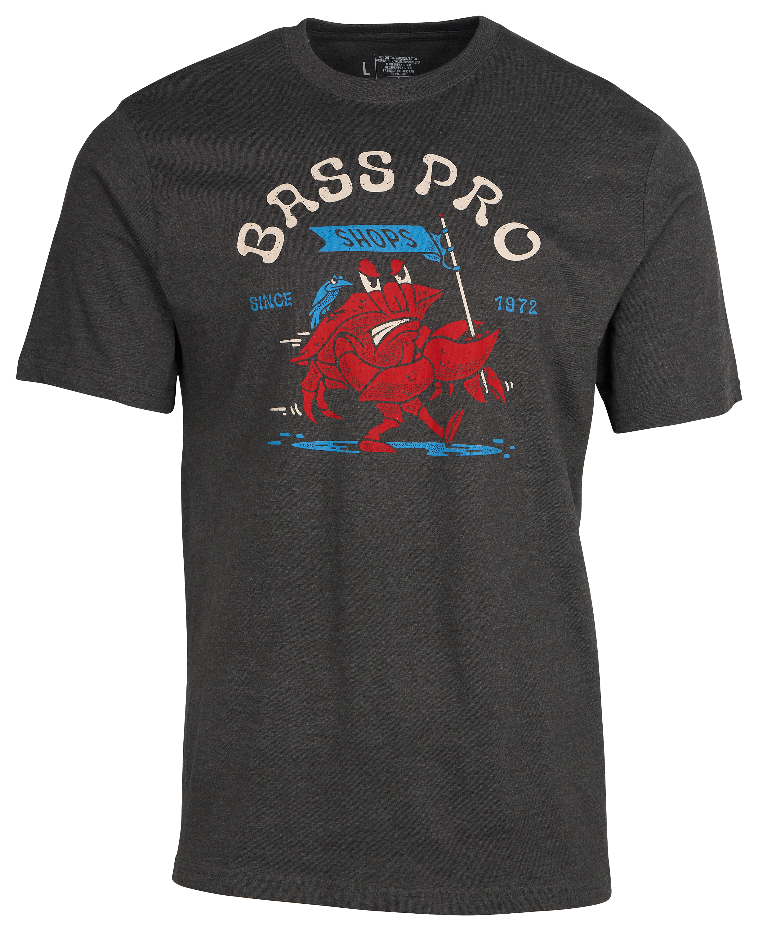 Image of Bass Pro Shops Crab Mascot T-Shirt for Men - Heather Charcoal