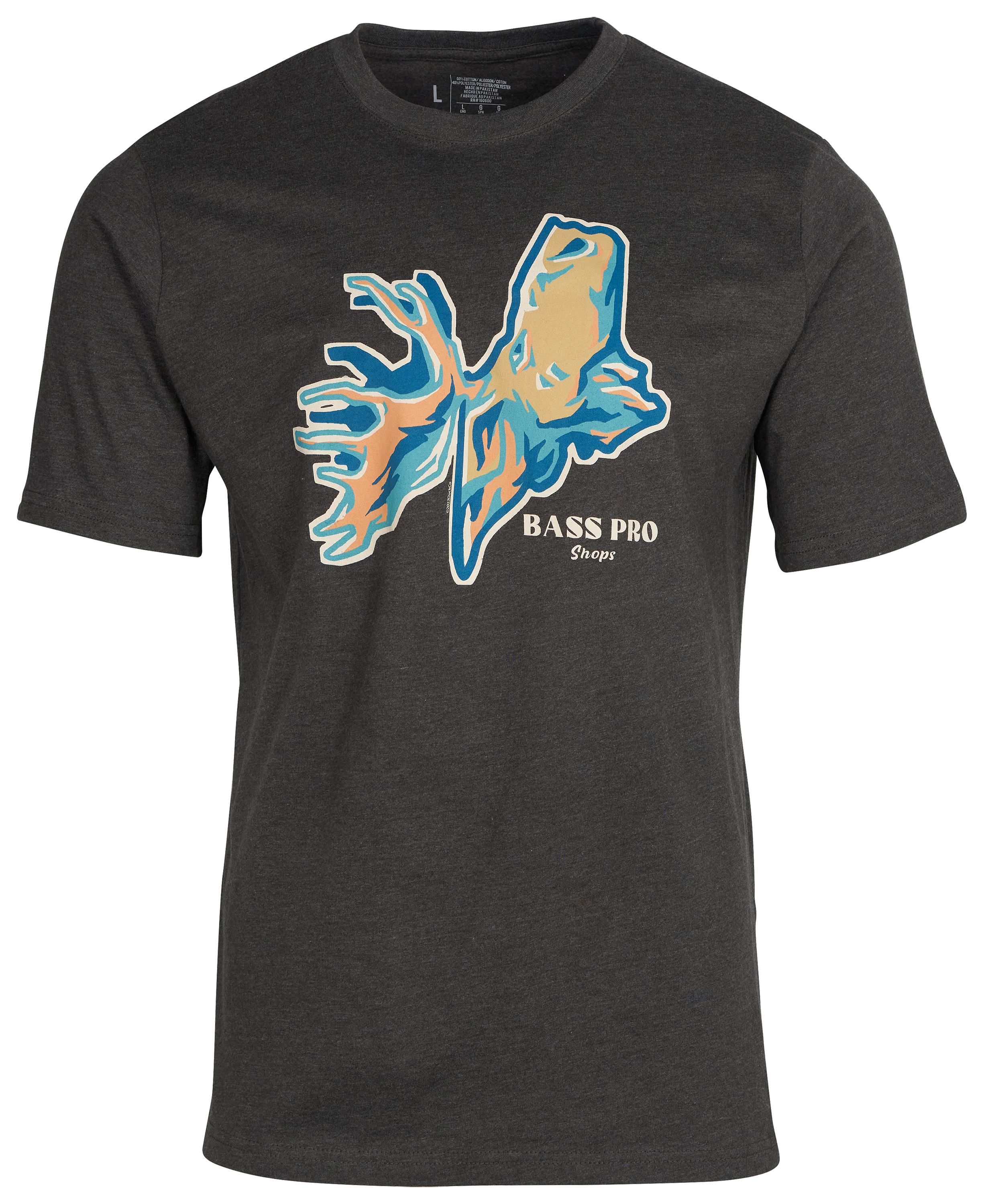 Image of Bass Pro Shops State Moose Head Short-Sleeve T-Shirt for Men - ME/Heather Charcoal