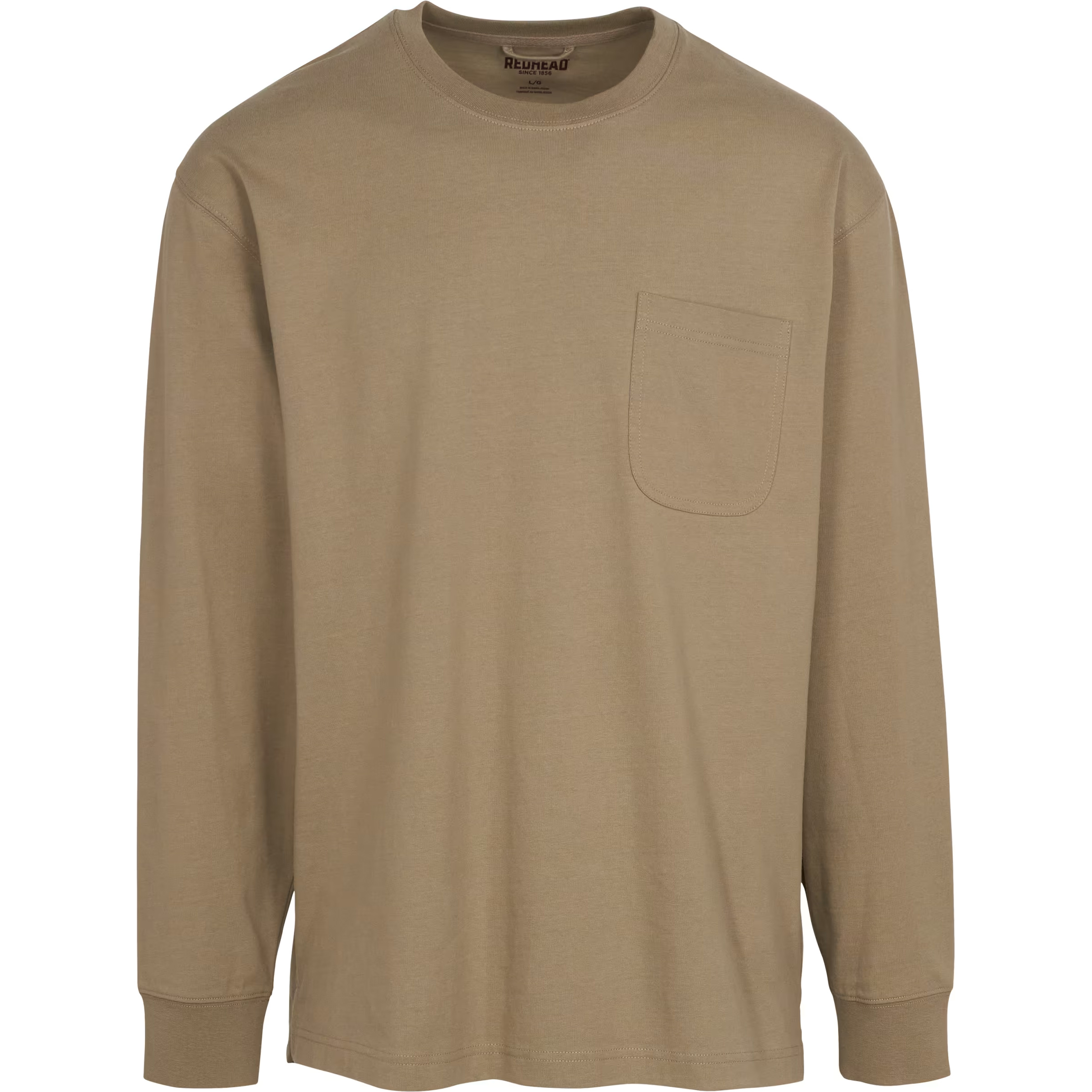 Image of RedHead Crew Neck Long-Sleeve Pocket T-Shirt for Men - Cashew