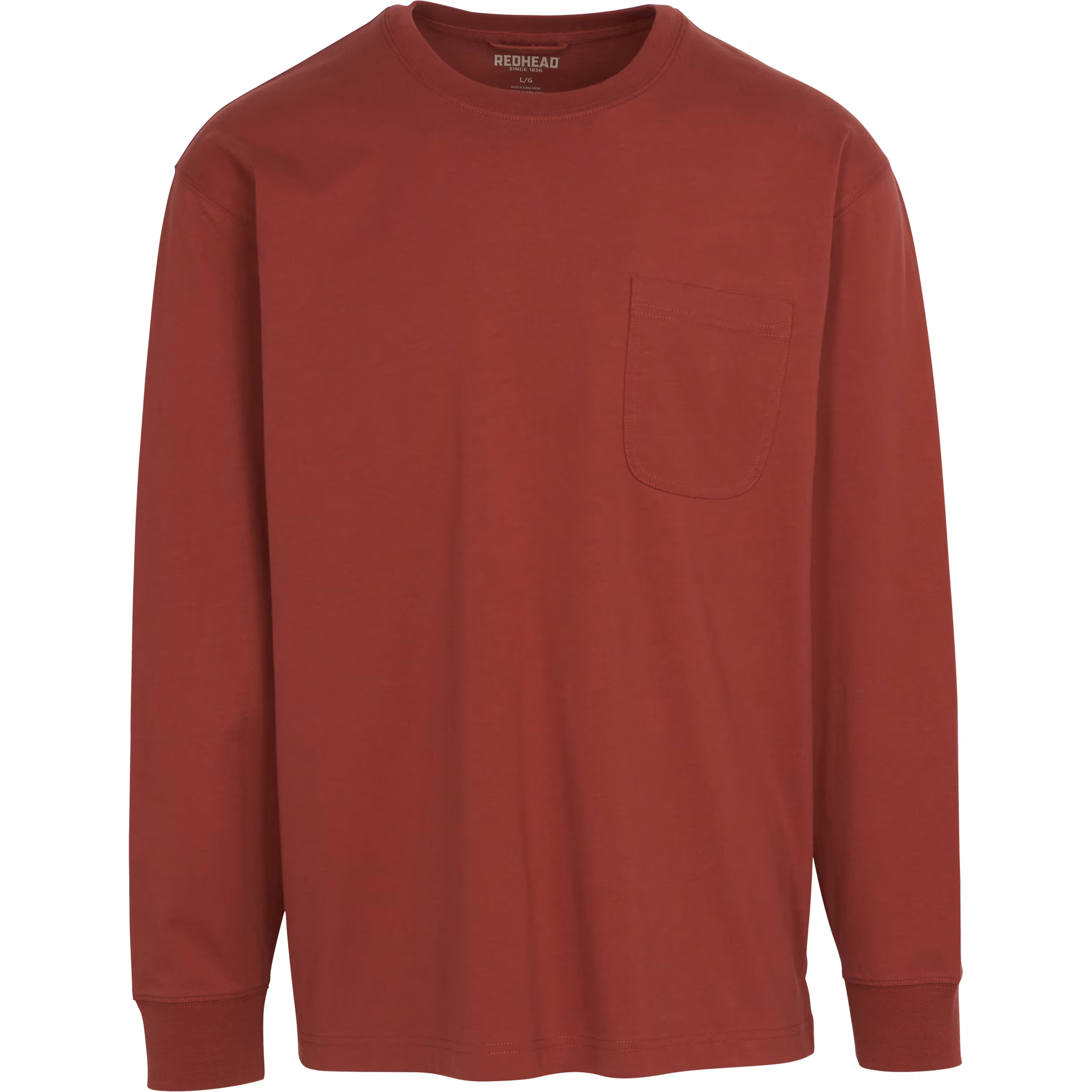 Image of RedHead Crew Neck Long-Sleeve Pocket T-Shirt for Men - Henna