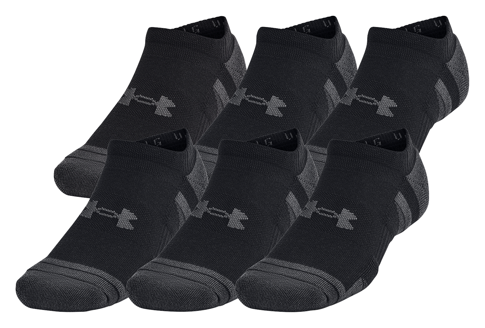 Image of Under Armour Performance Tech No-Show Socks 6-Pair Pack - Black - M