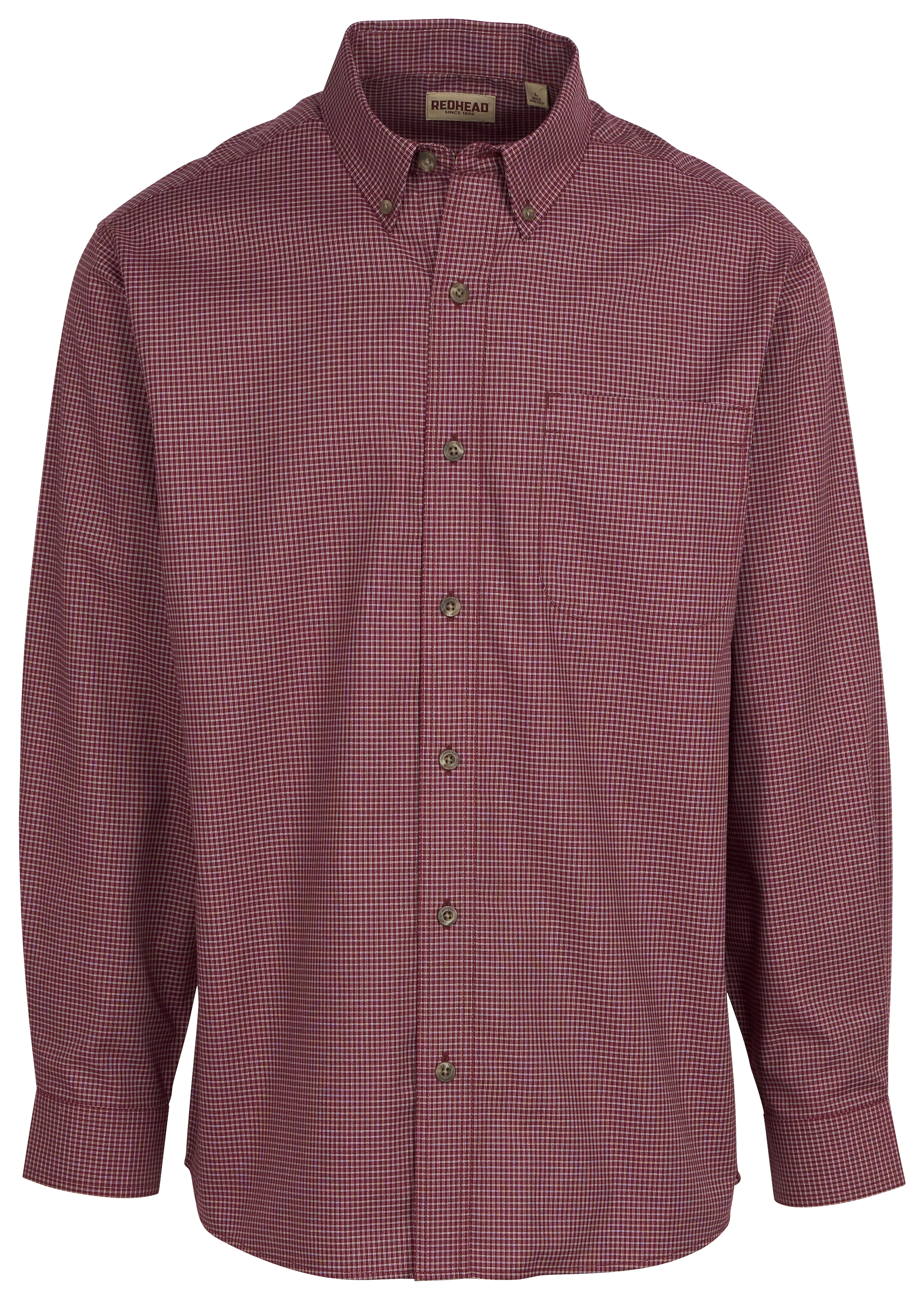 Image of RedHead Wrinkle-Free Easy-Care Button-Down Long-Sleeve Shirt - Wine Check