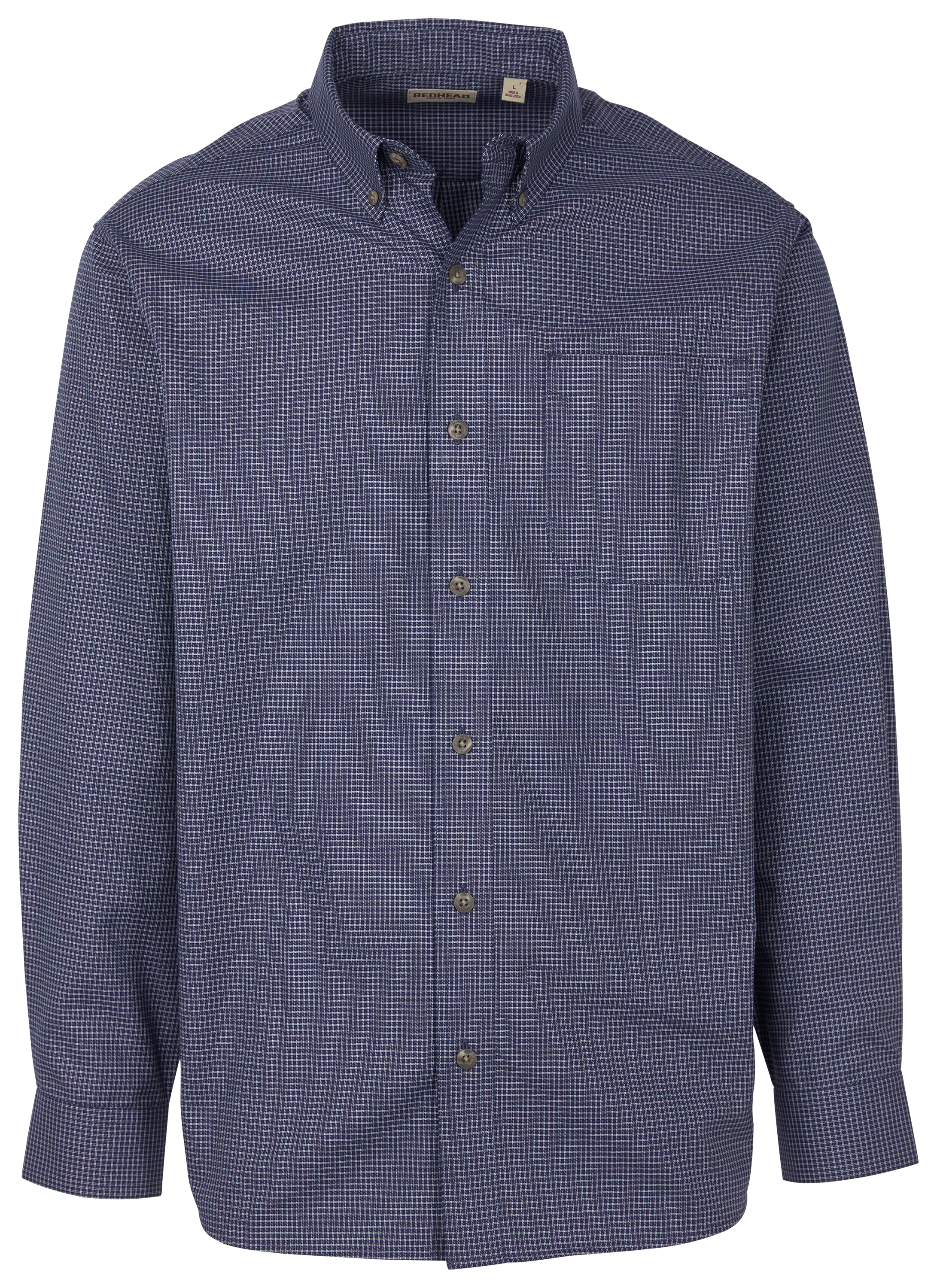 Image of RedHead Wrinkle-Free Easy-Care Button-Down Long-Sleeve Shirt - Navy Check
